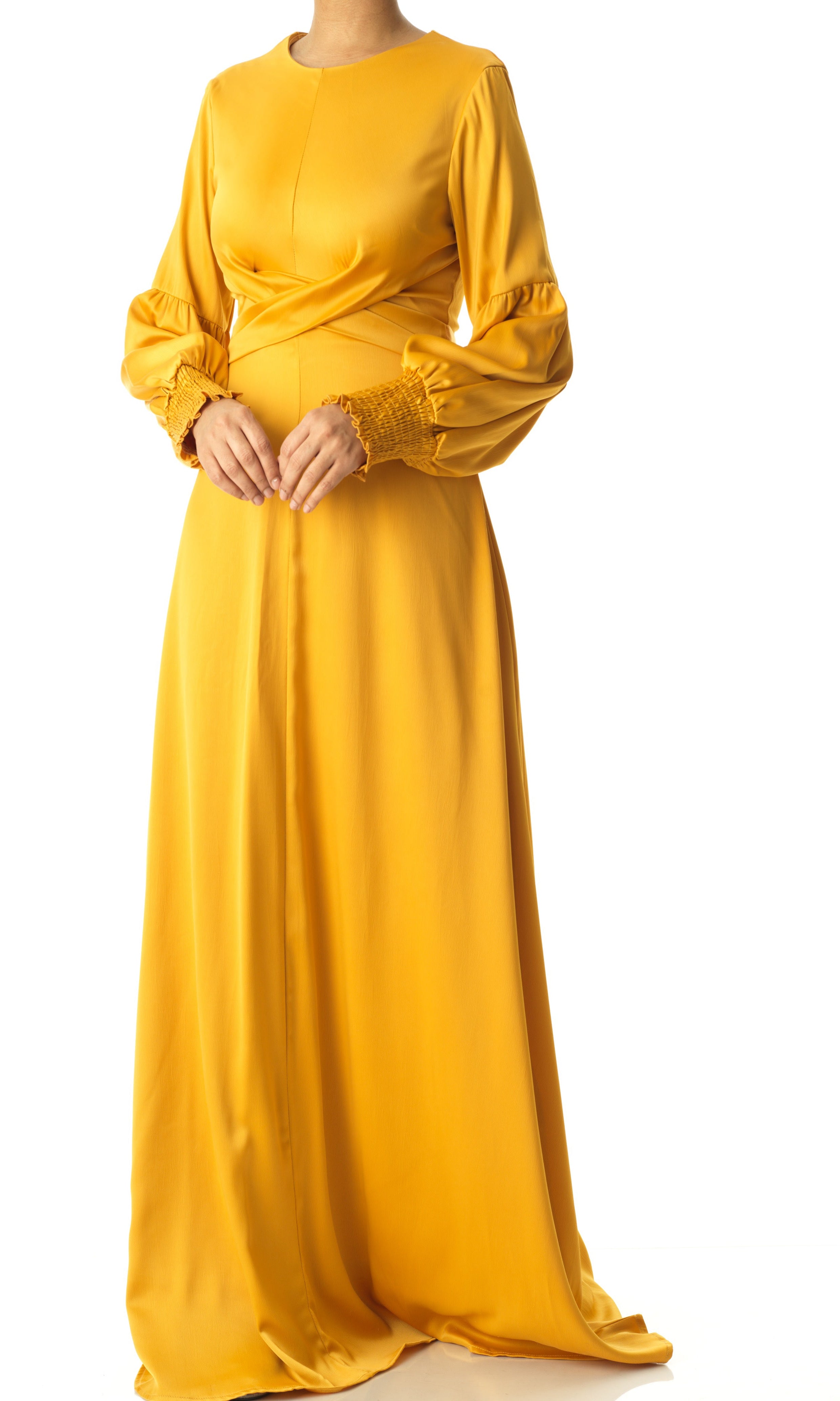 Marigold jasmine satin modest maxi dress Kabayare