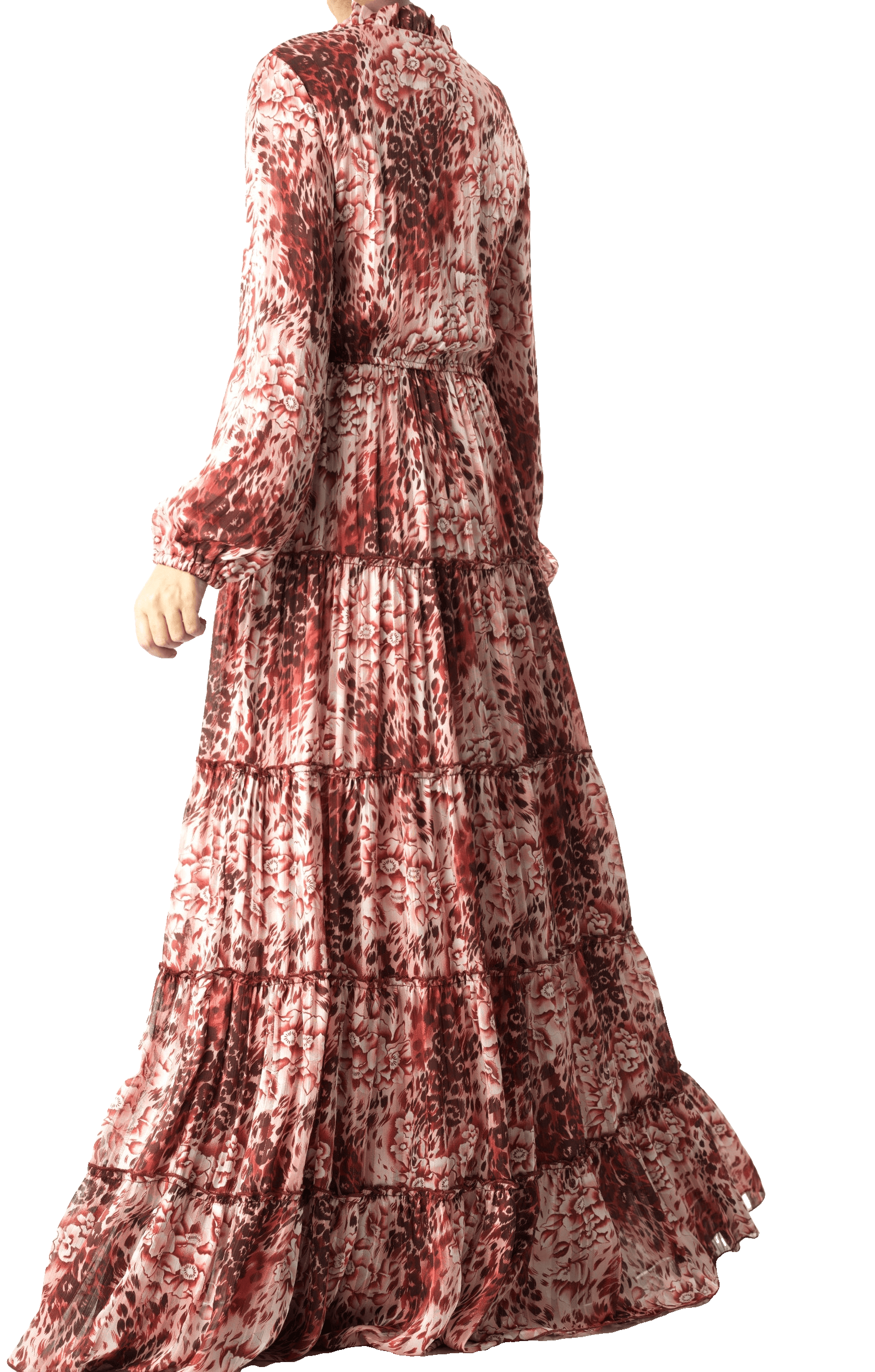 Maroon cheetah floral Anitta tiered chiffon maxi dress Kabayare