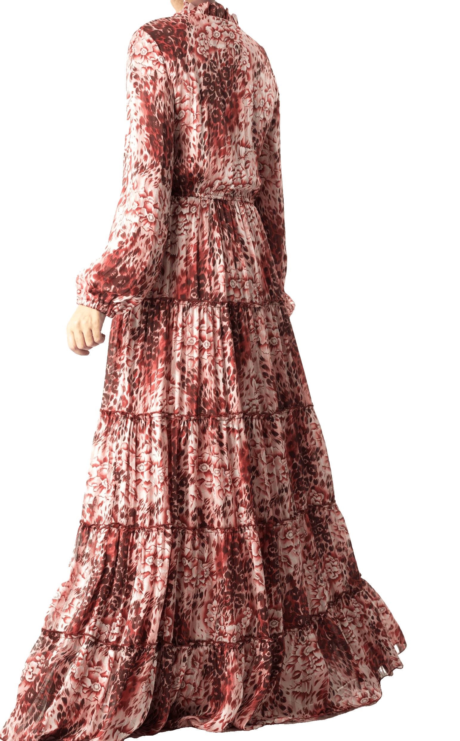 Maroon cheetah floral Anitta tiered chiffon maxi dress Kabayare