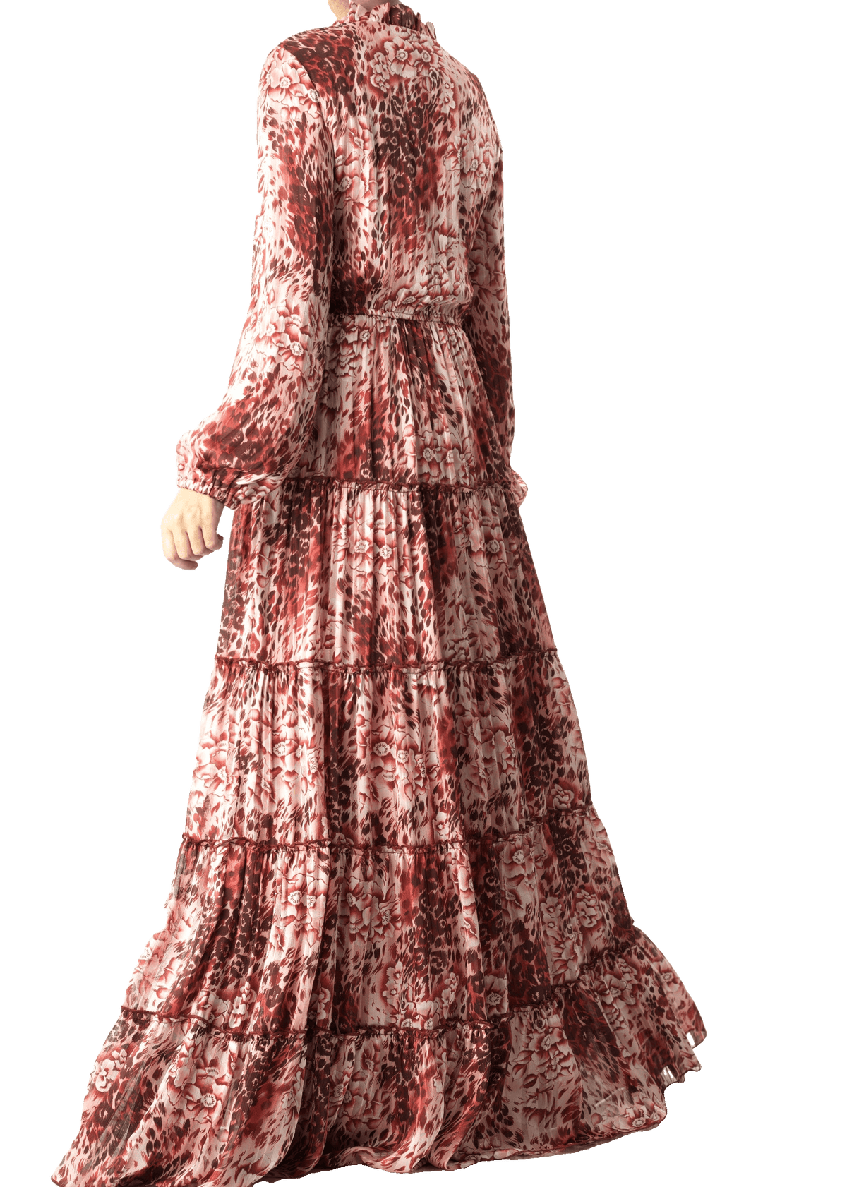 Maroon cheetah floral Anitta tiered chiffon maxi dress Kabayare