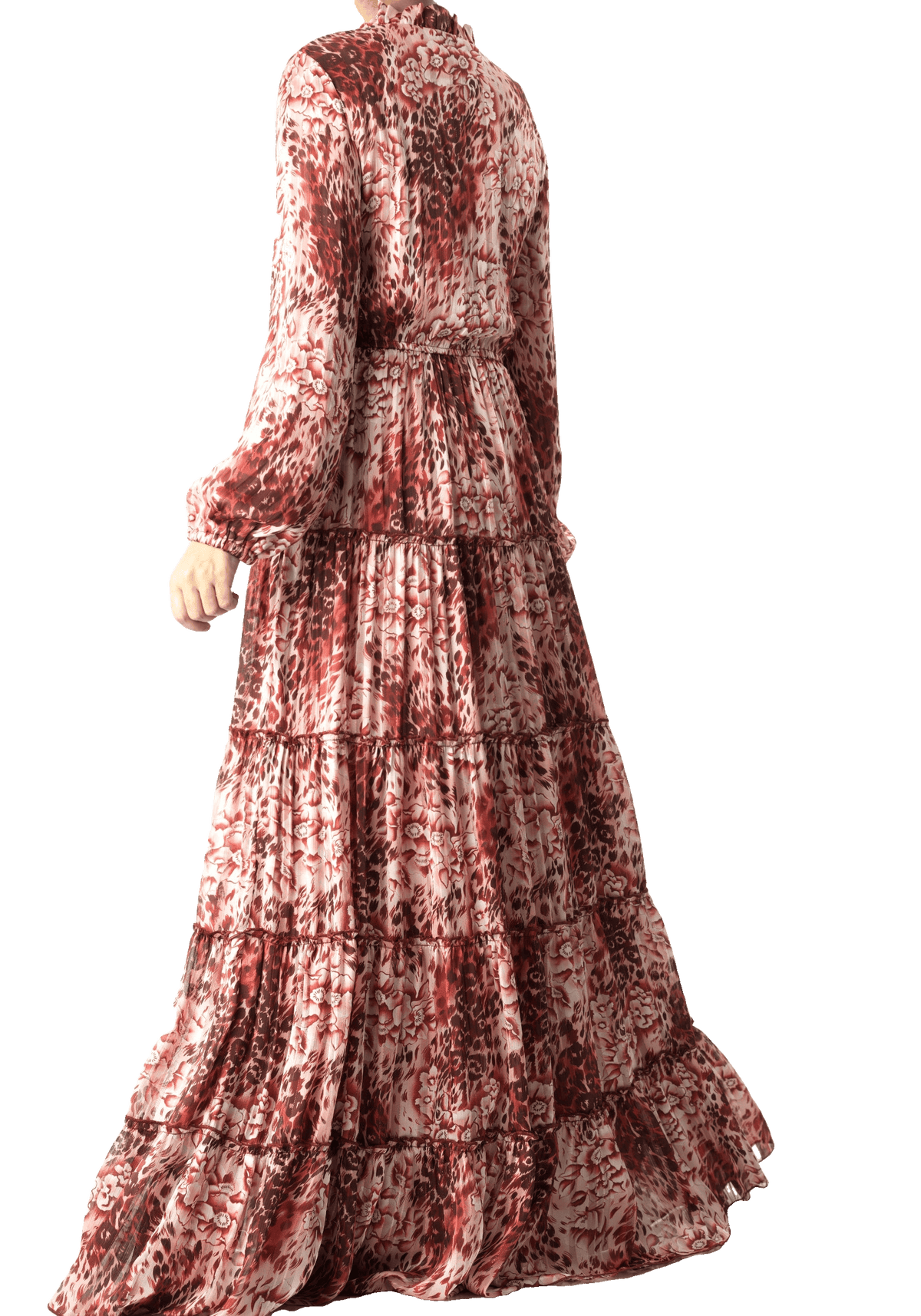 Maroon cheetah floral Anitta tiered chiffon maxi dress Kabayare
