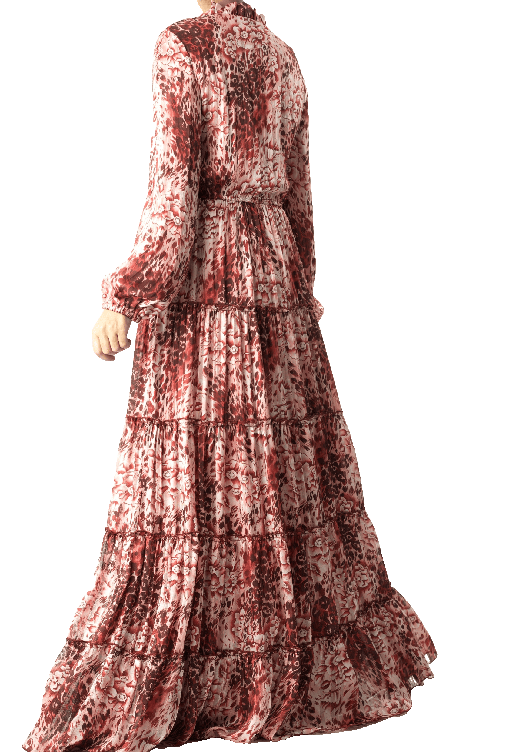 Maroon cheetah floral Anitta tiered chiffon maxi dress Kabayare