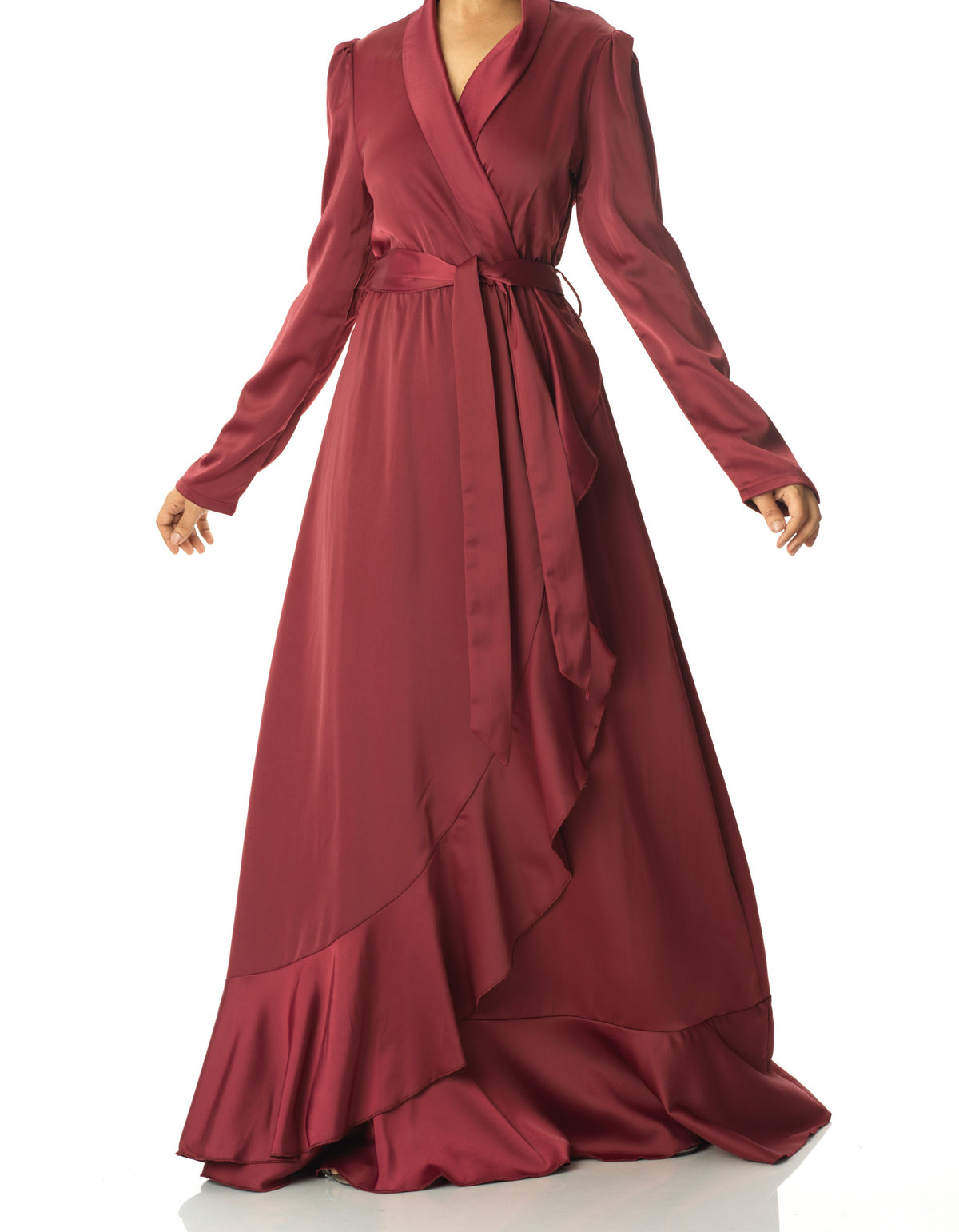 Maroon Classic Elegance wrapped satin maxi dress Kabayare