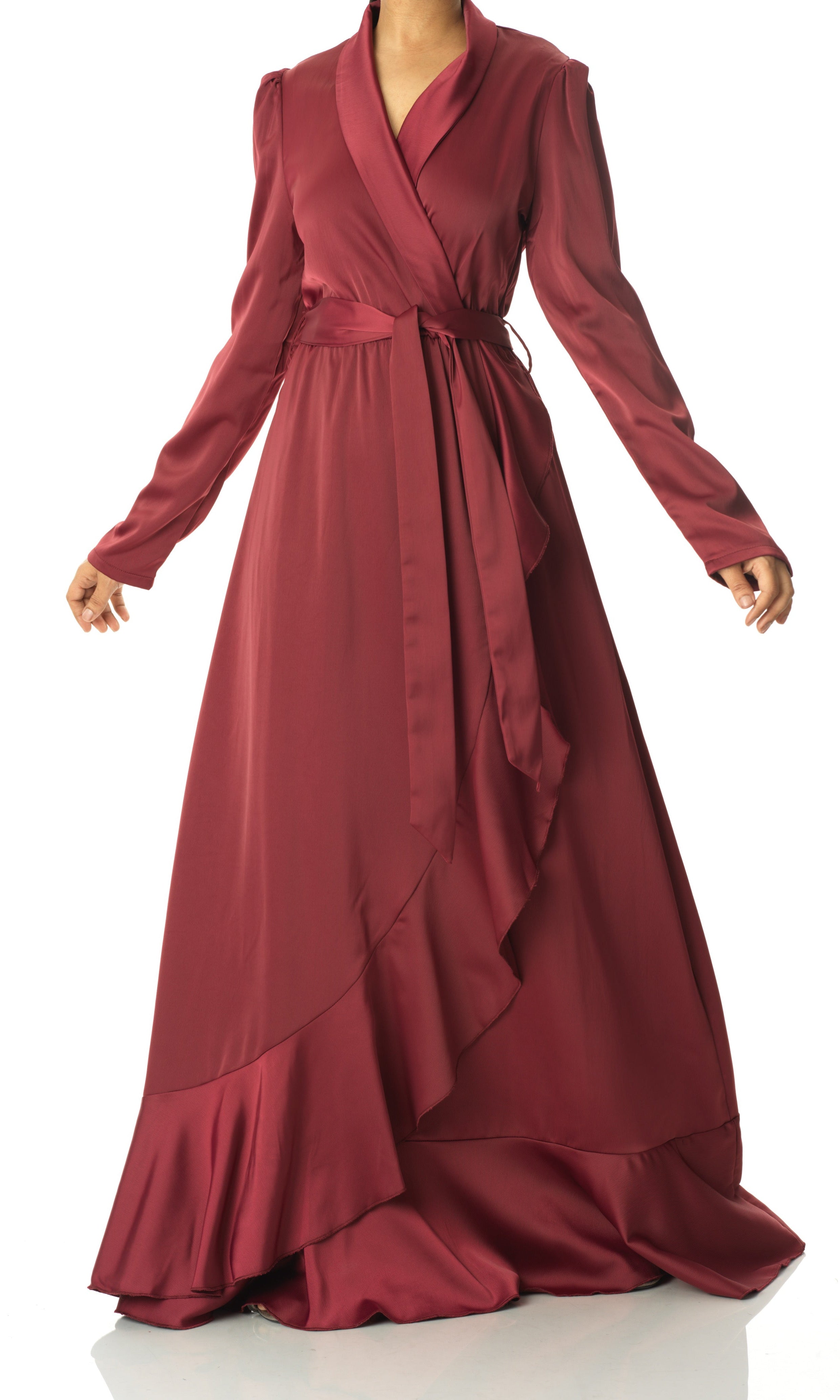 Maroon Classic Elegance wrapped satin maxi dress Kabayare