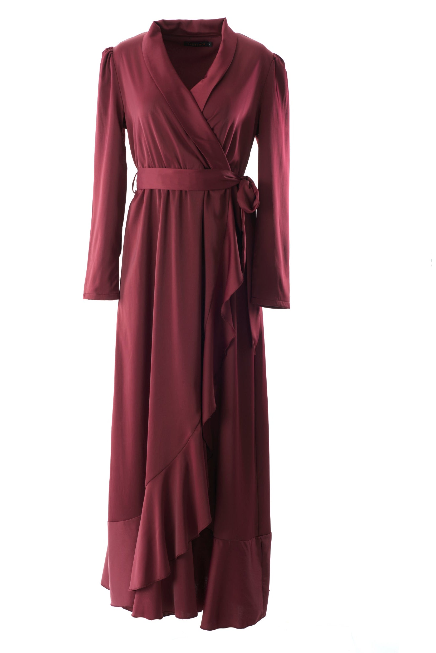 Maroon Classic Elegance wrapped satin maxi dress Kabayare