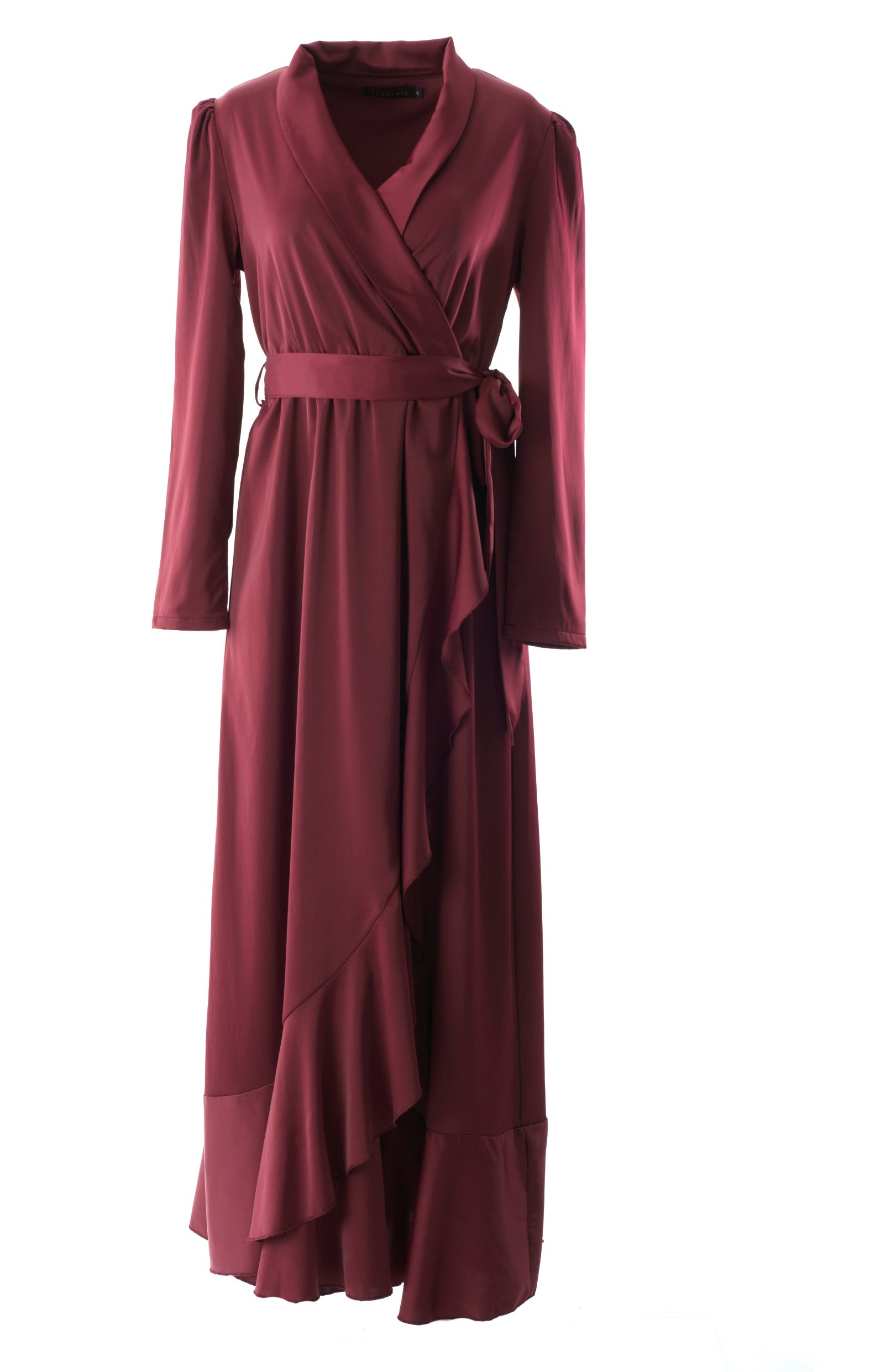 Maroon Classic Elegance wrapped satin maxi dress Kabayare