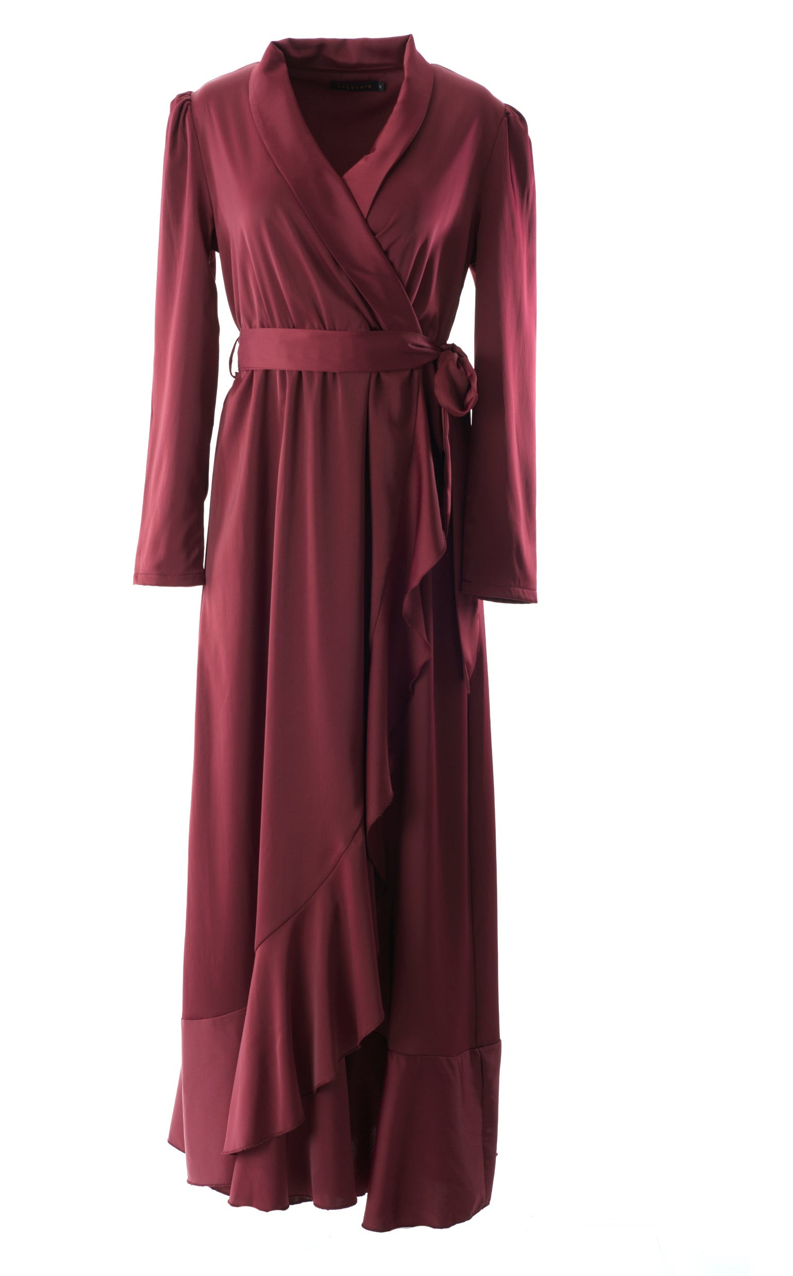 Maroon Classic Elegance wrapped satin maxi dress Kabayare