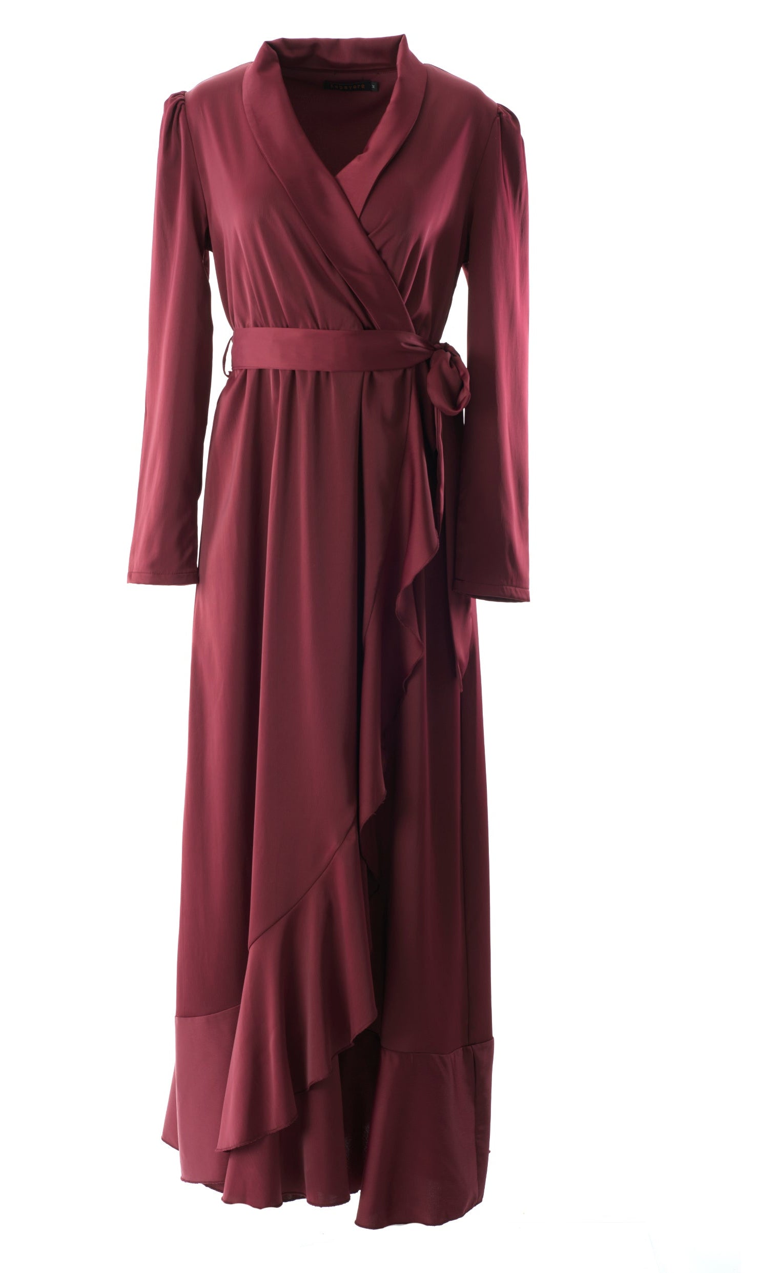 Maroon Classic Elegance wrapped satin maxi dress Kabayare