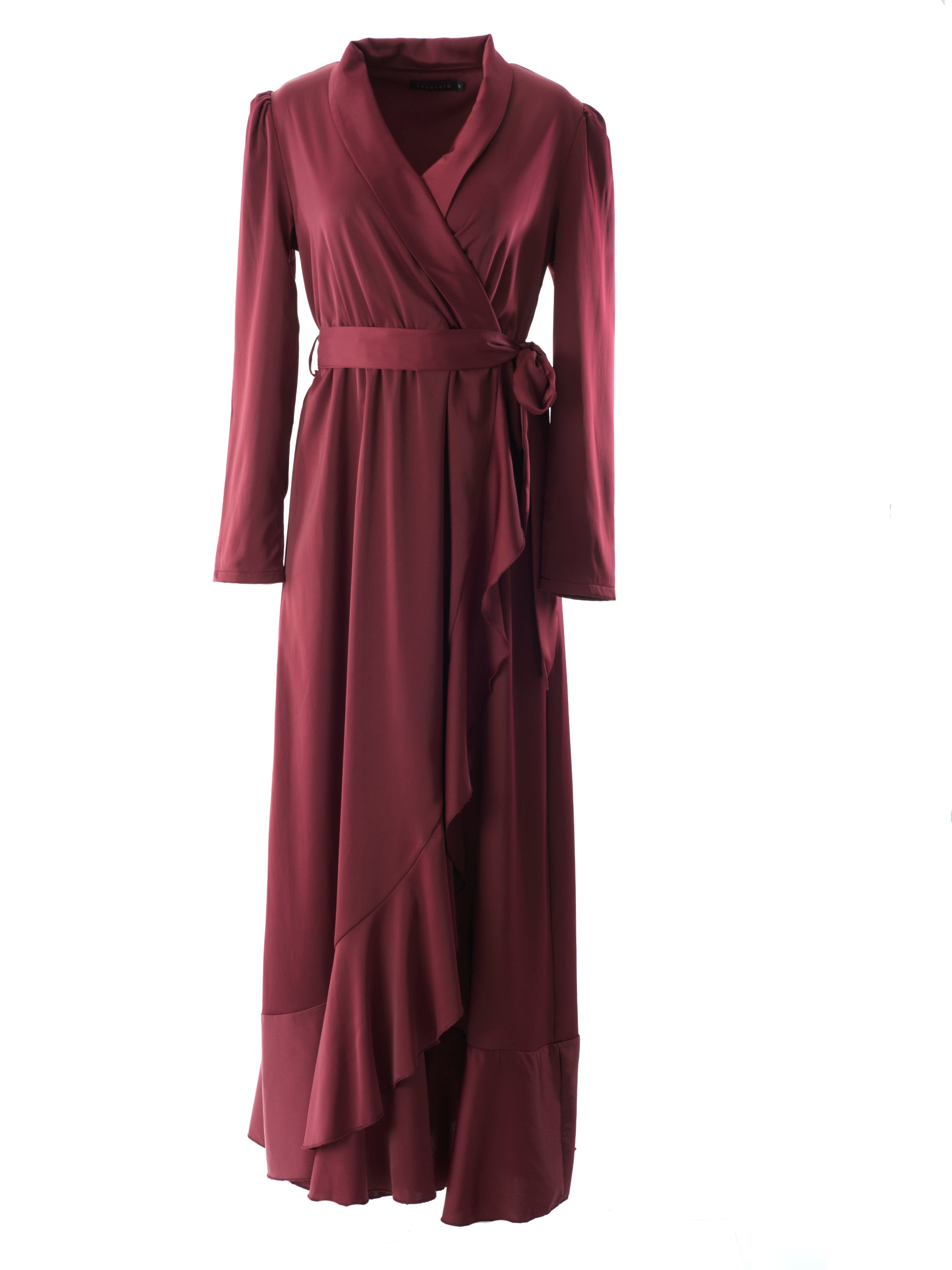 Maroon Classic Elegance wrapped satin maxi dress Kabayare