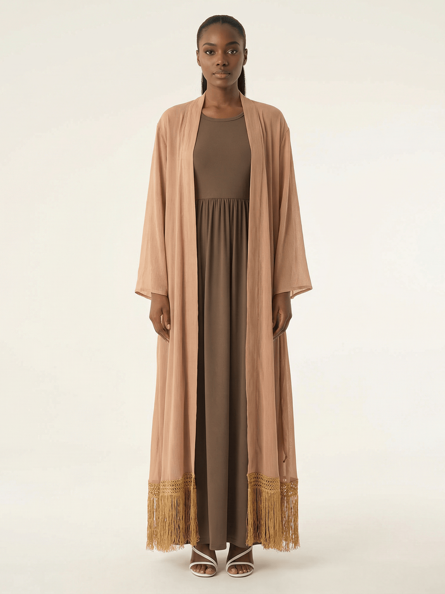 Maxi cardigan abaya Effortlessly chic fringe Kabayare