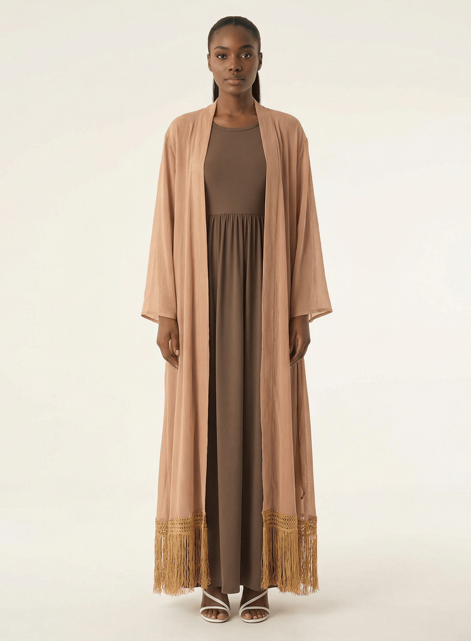 Maxi cardigan abaya Effortlessly chic fringe Kabayare