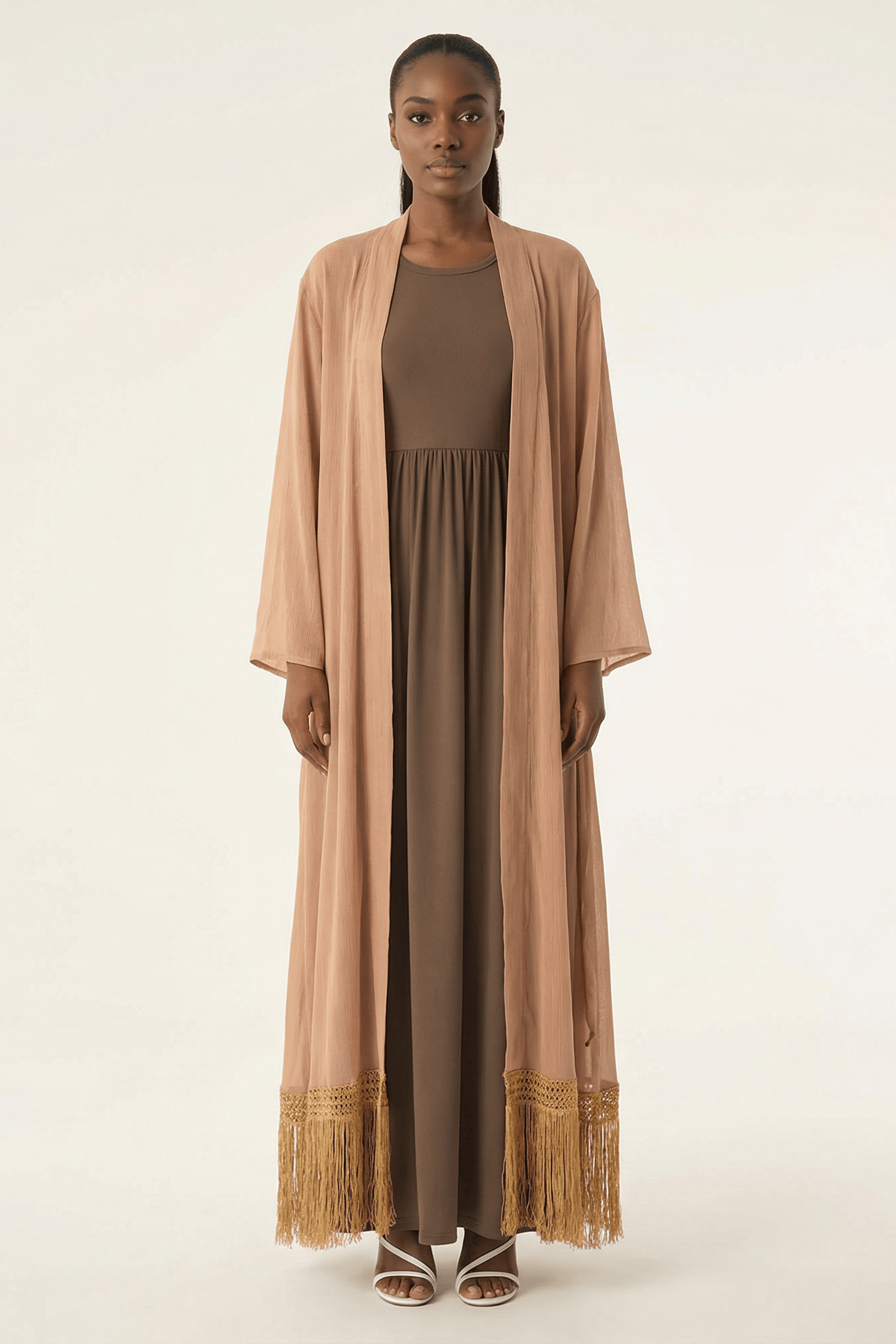 Maxi cardigan abaya Effortlessly chic fringe Kabayare
