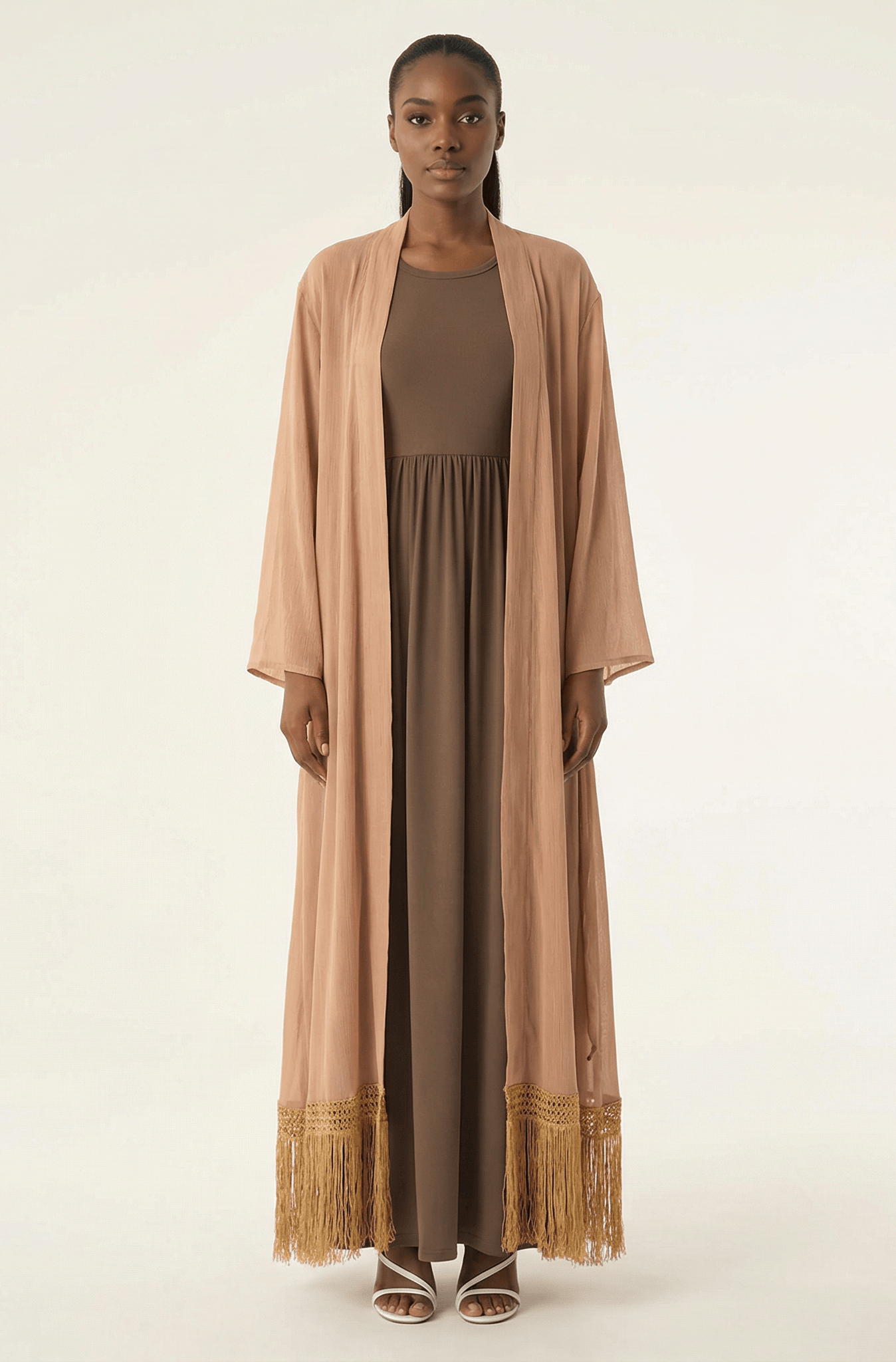Maxi cardigan abaya Effortlessly chic fringe Kabayare