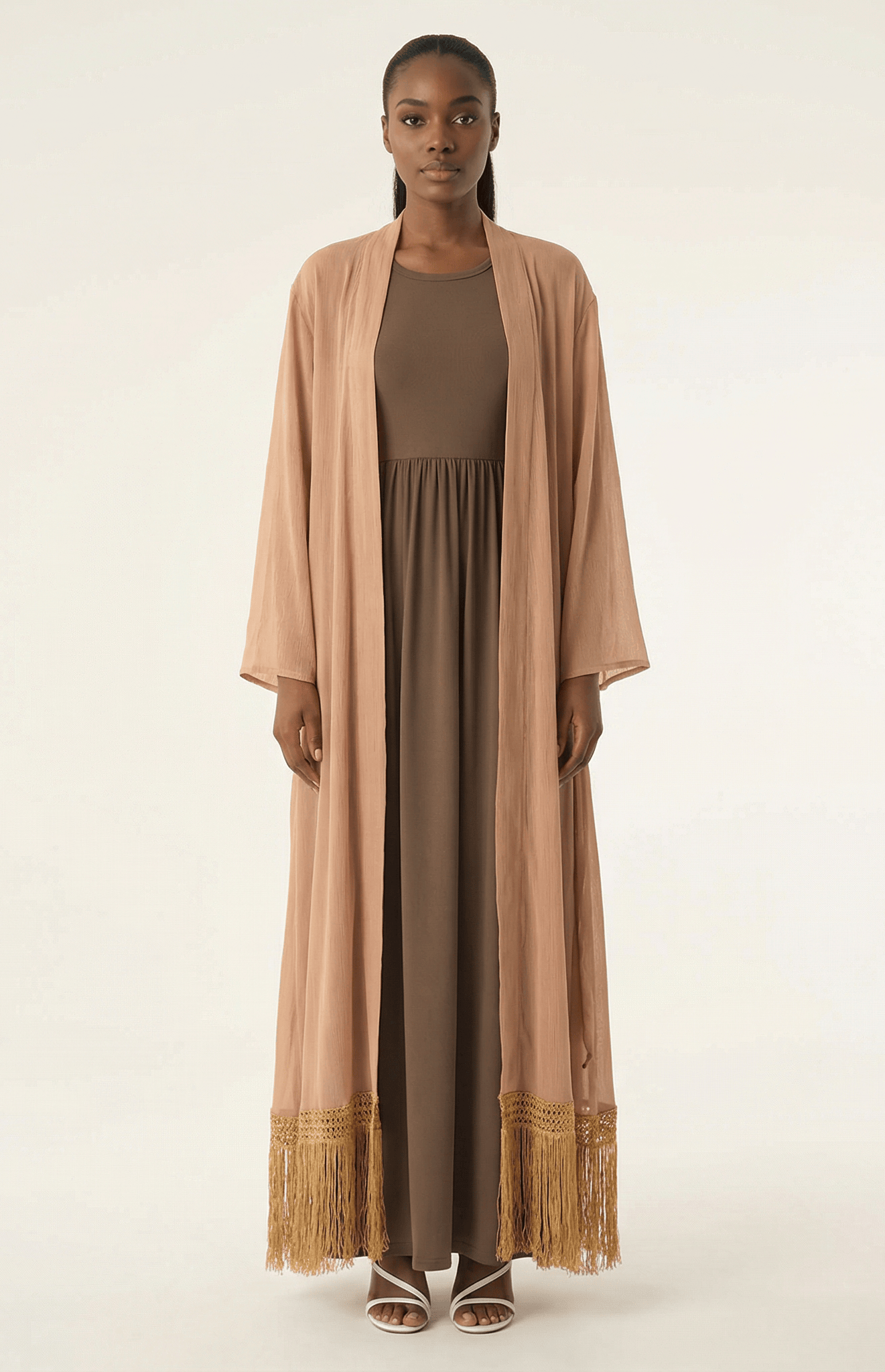 Maxi cardigan abaya Effortlessly chic fringe Kabayare