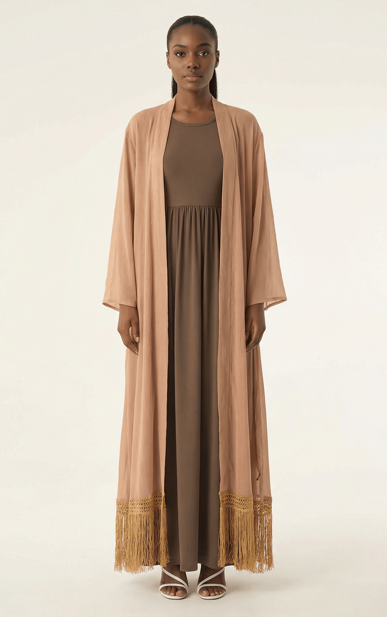 Maxi cardigan abaya Effortlessly chic fringe Kabayare