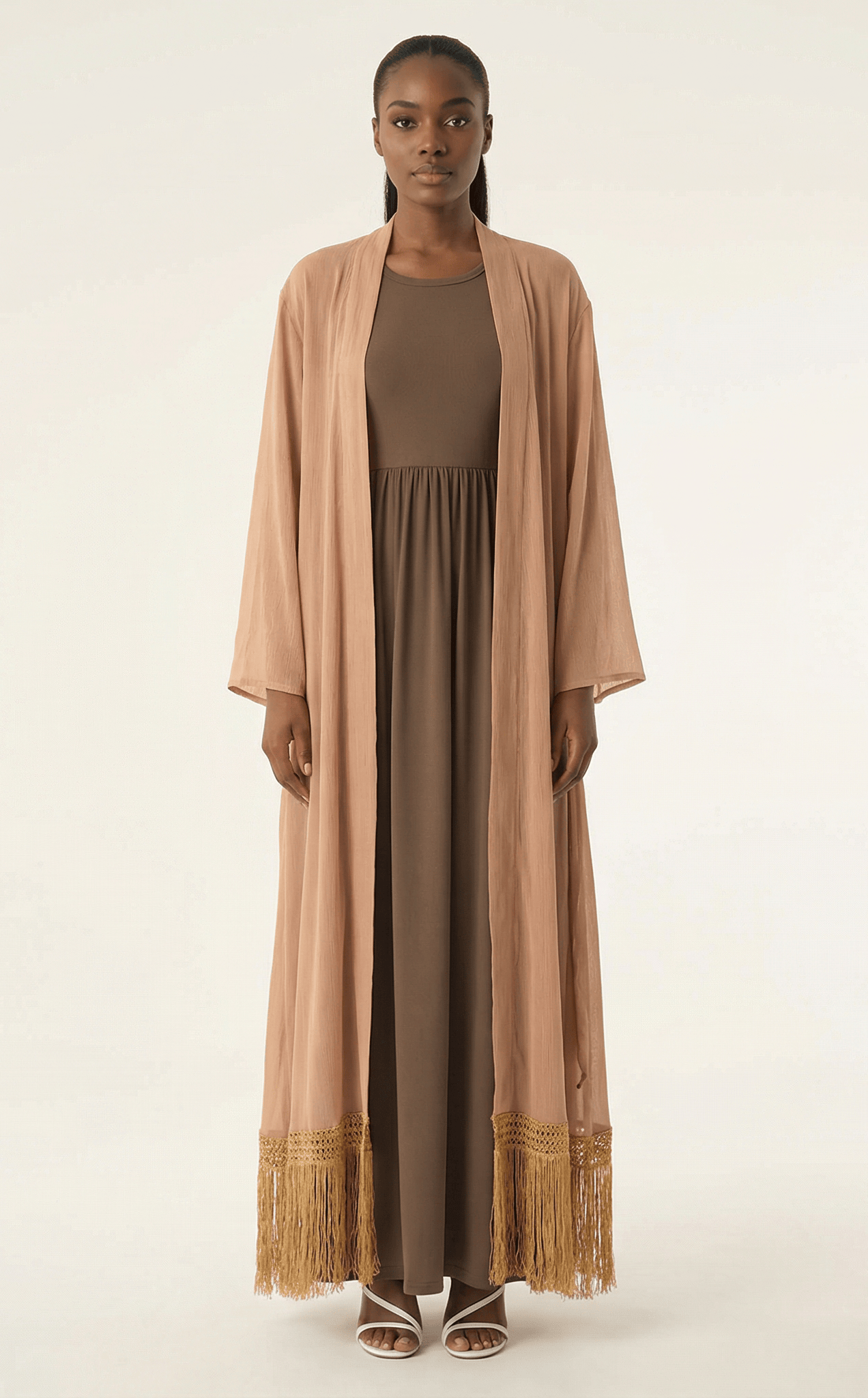 Maxi cardigan abaya Effortlessly chic fringe Kabayare