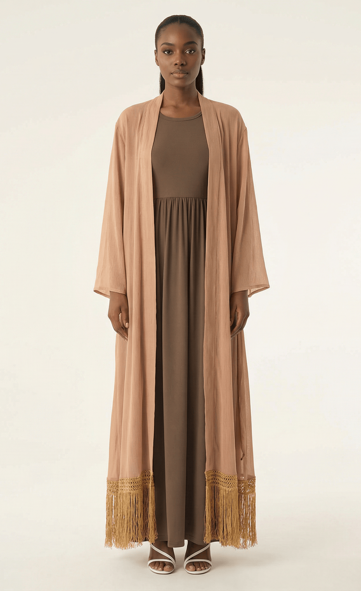 Maxi cardigan abaya Effortlessly chic fringe Kabayare
