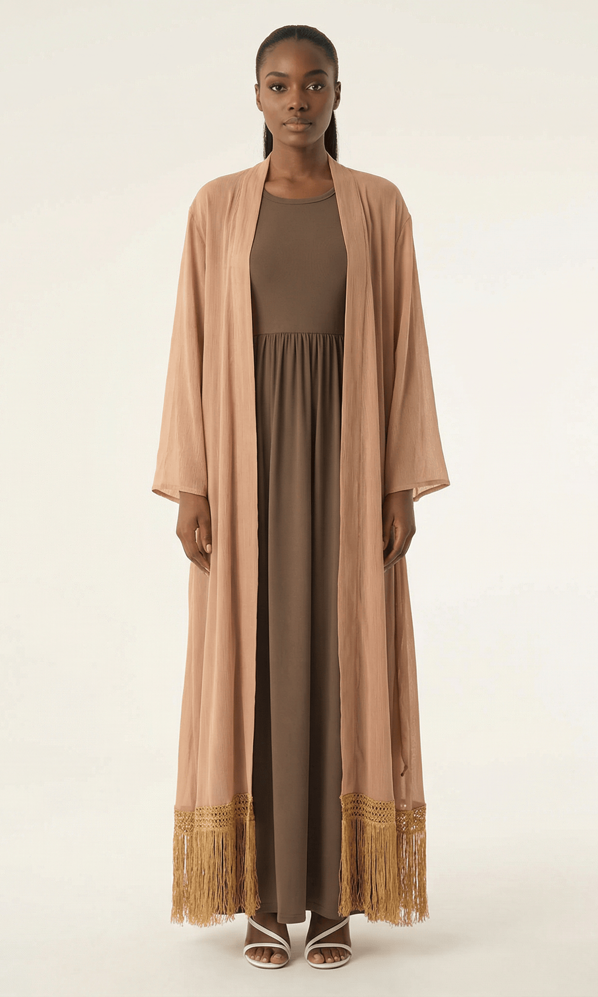 Maxi cardigan abaya Effortlessly chic fringe Kabayare