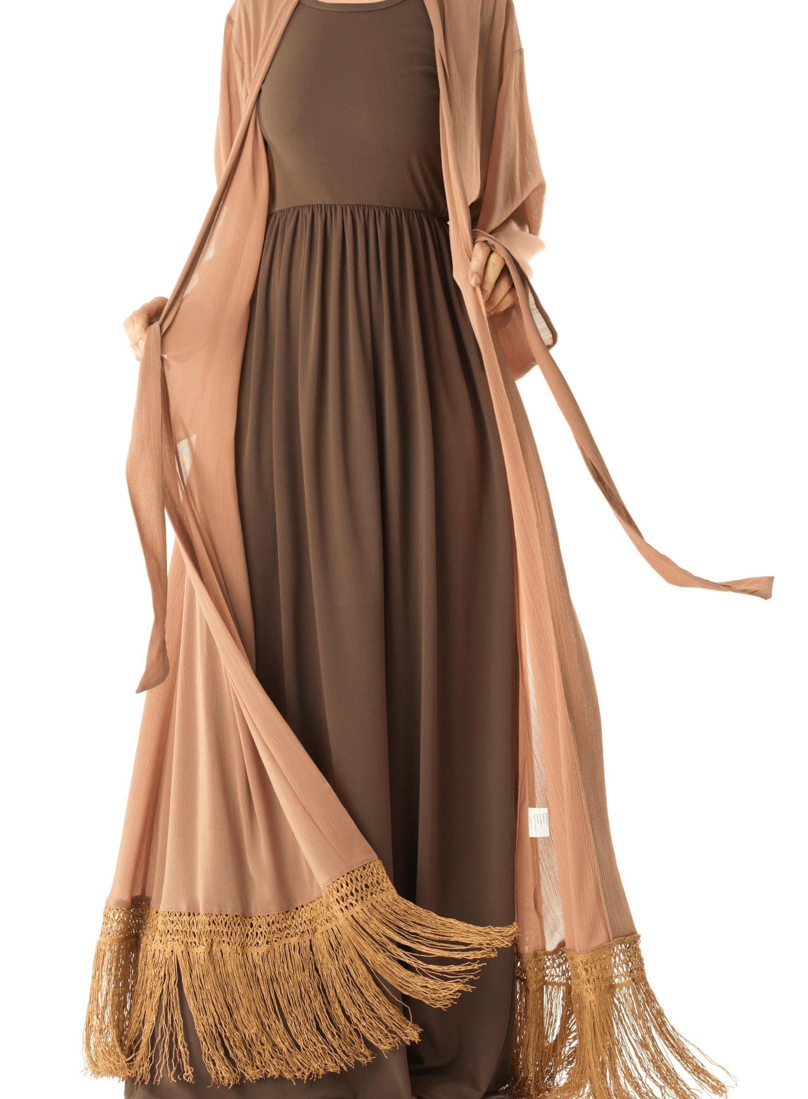 Maxi cardigan abaya Effortlessly chic fringe Kabayare