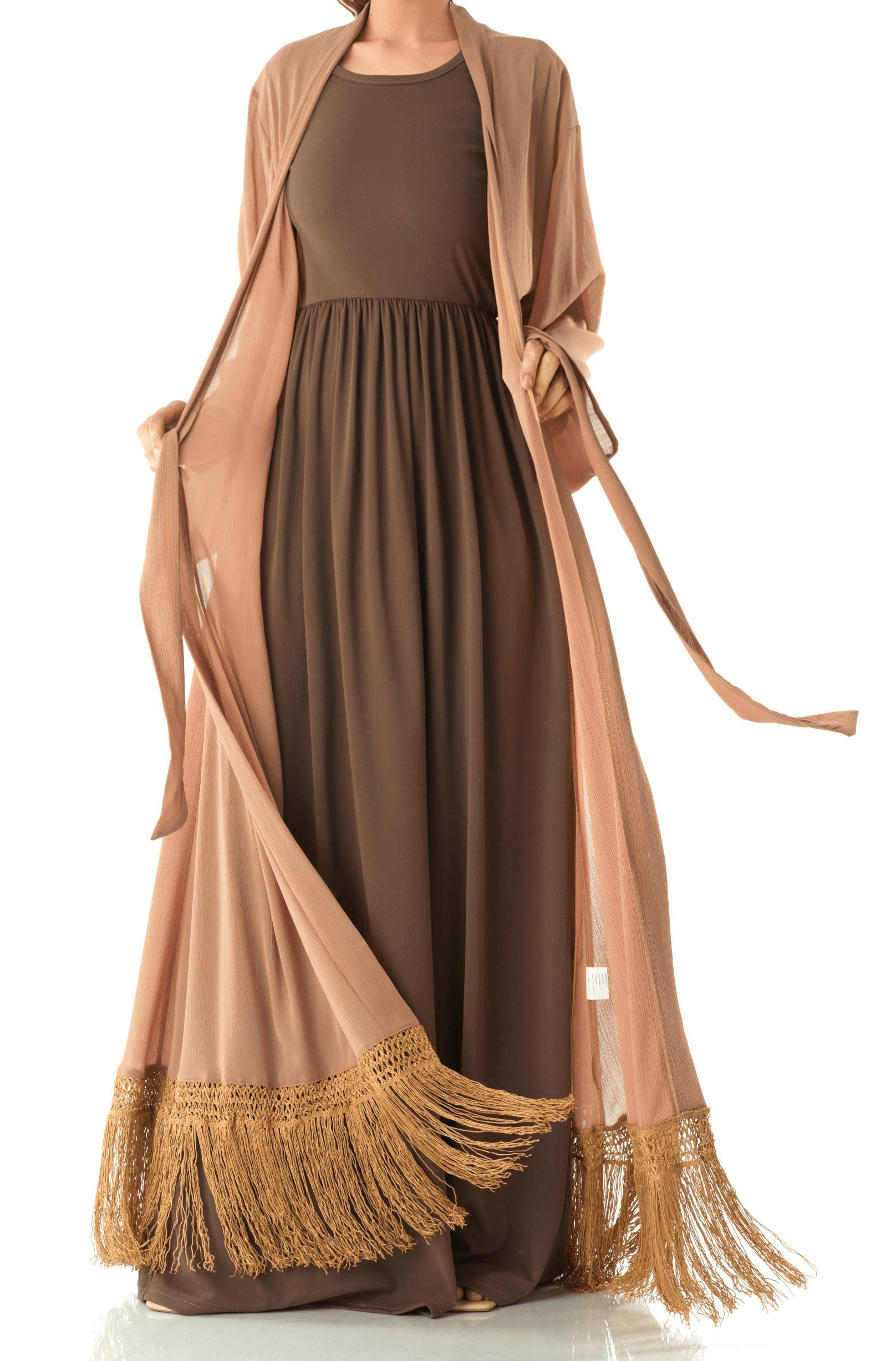 Maxi cardigan abaya Effortlessly chic fringe Kabayare