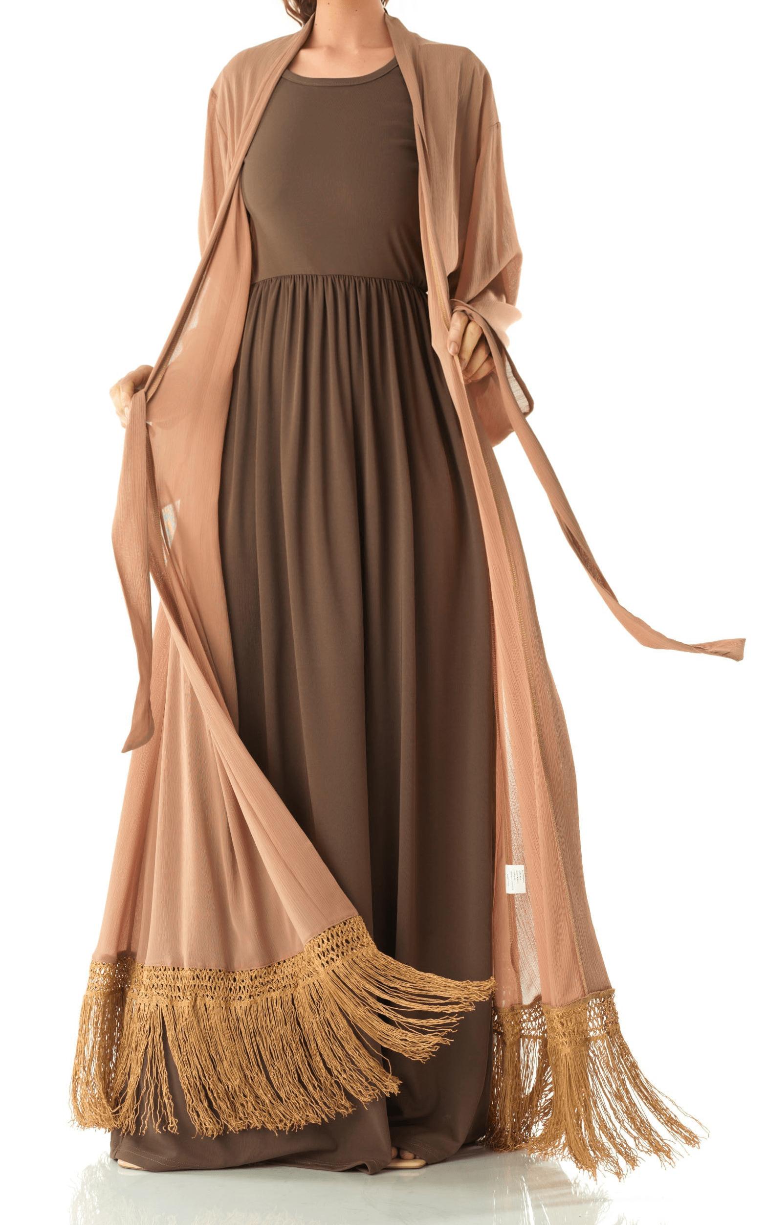 Maxi cardigan abaya Effortlessly chic fringe Kabayare