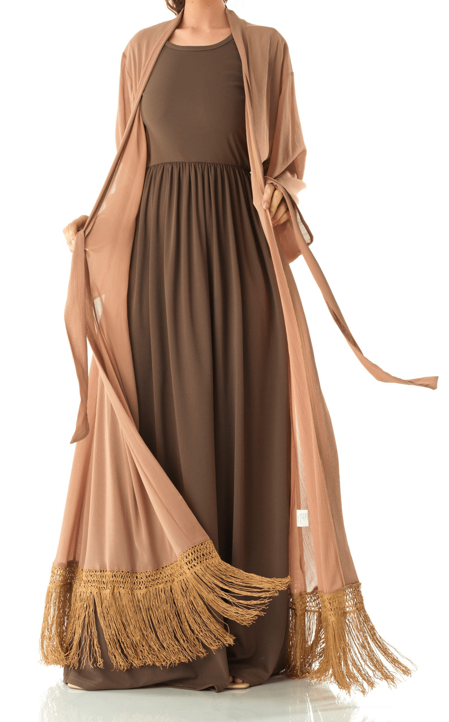 Maxi cardigan abaya Effortlessly chic fringe Kabayare