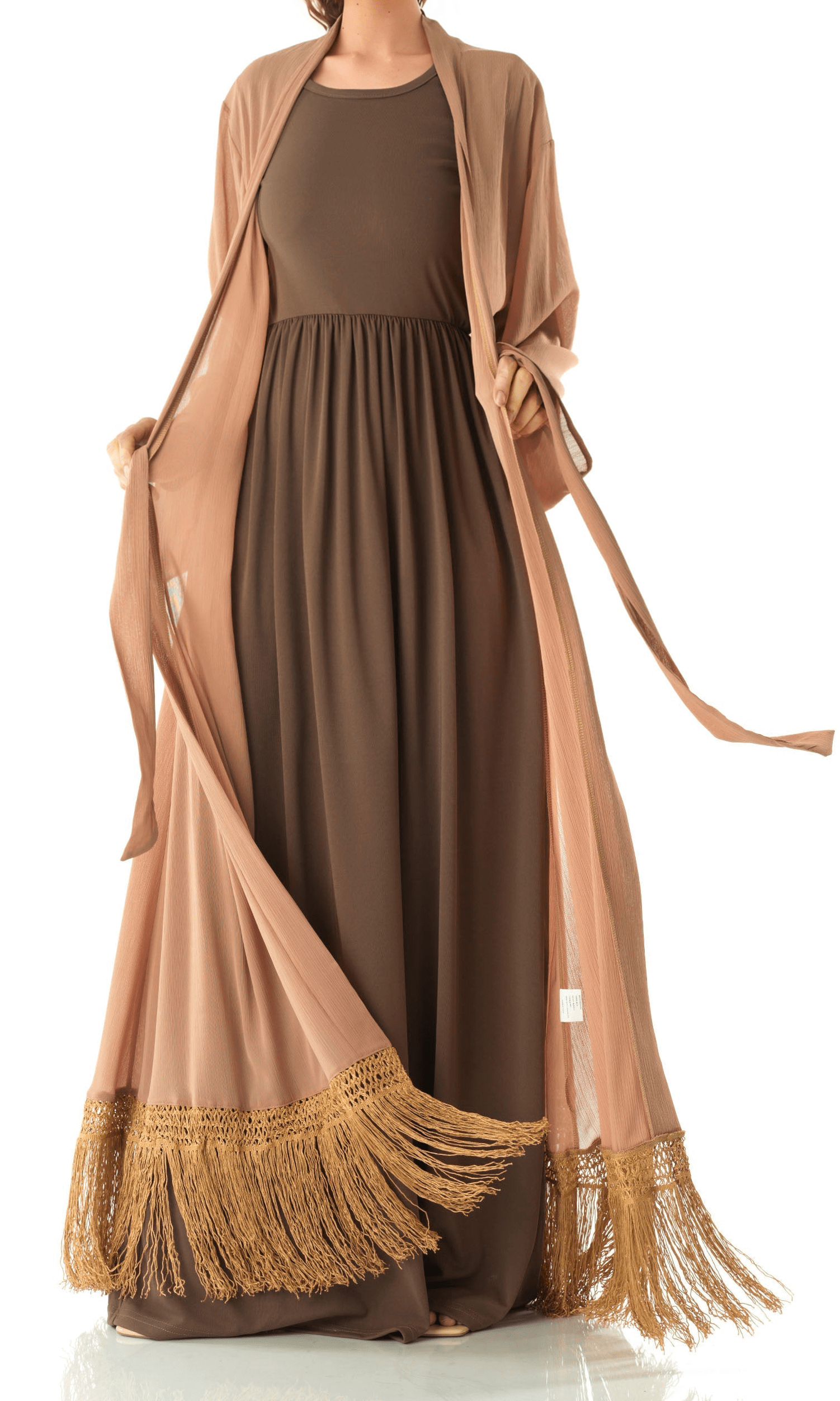 Maxi cardigan abaya Effortlessly chic fringe Kabayare