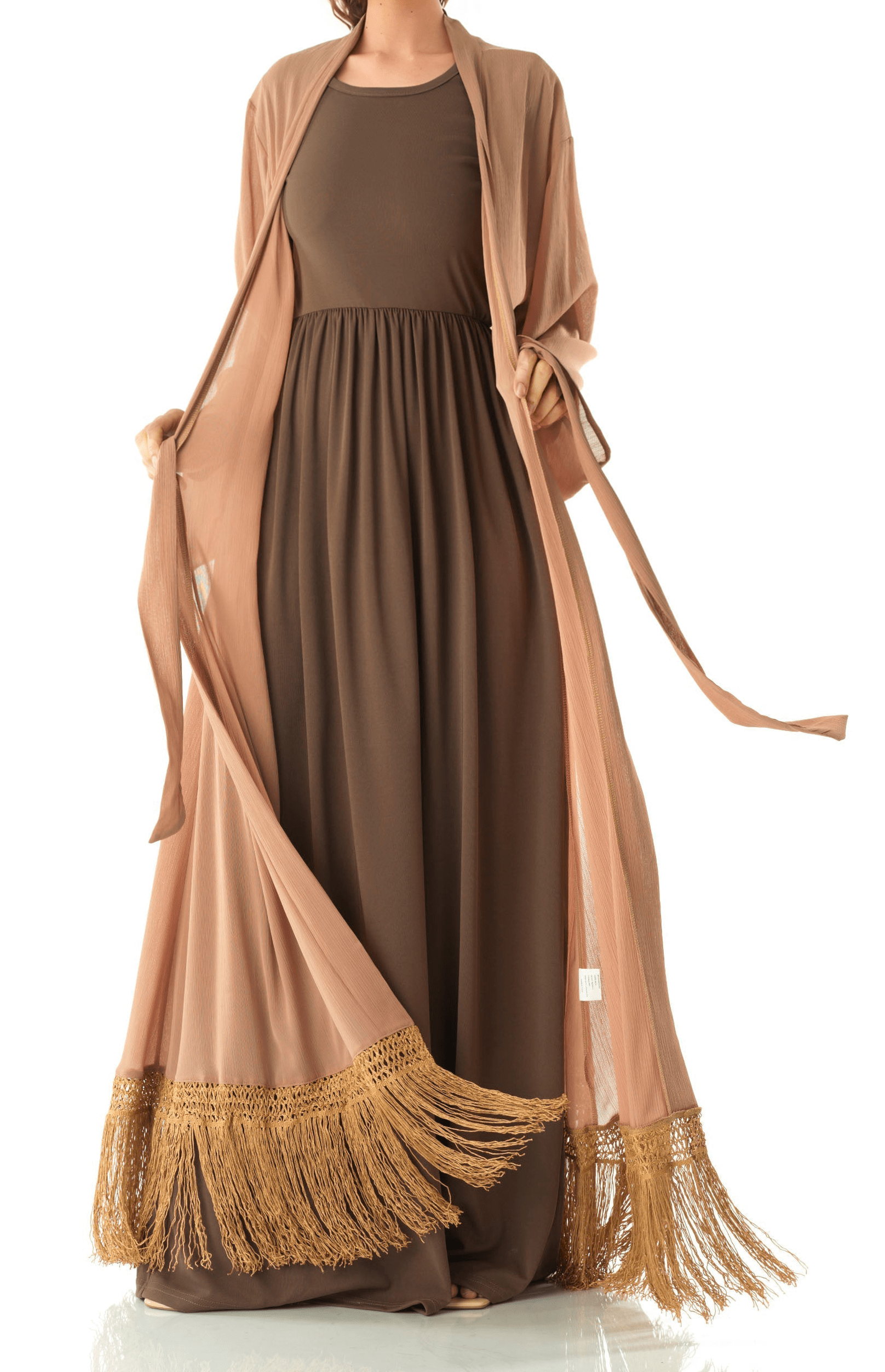 Maxi cardigan abaya Effortlessly chic fringe Kabayare