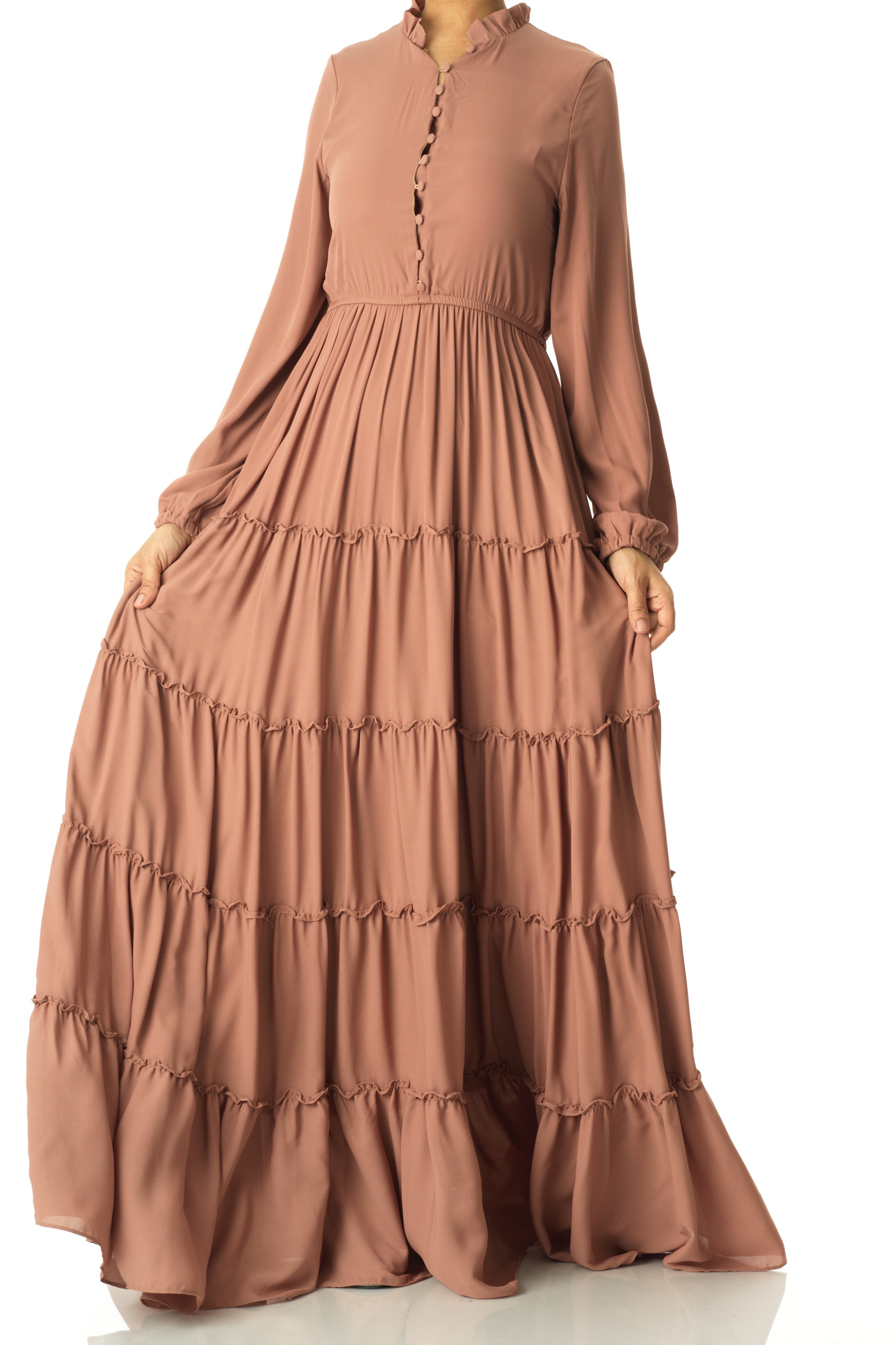 Mocha tiered chiffon maxi dress Kabayare