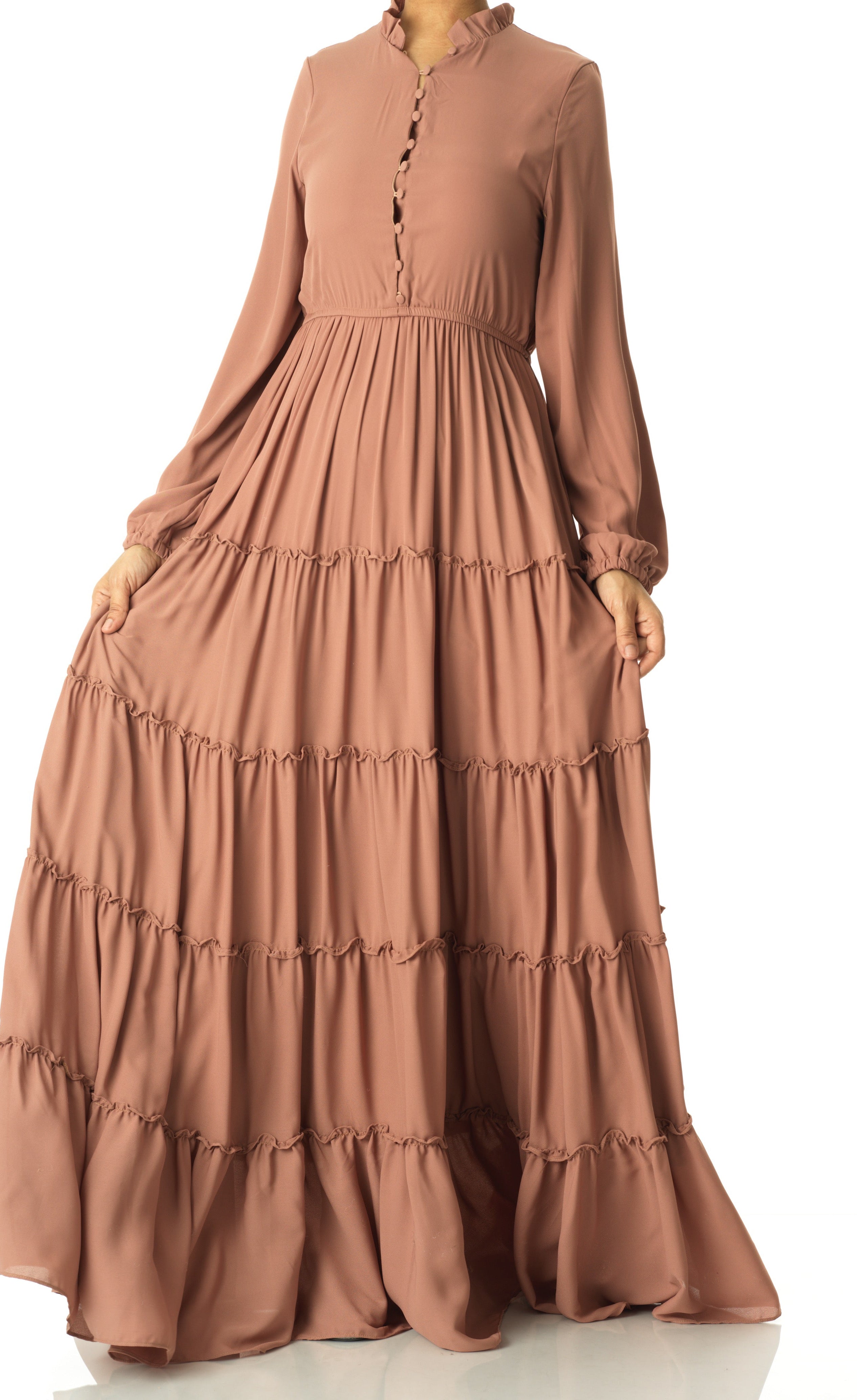 Mocha tiered chiffon maxi dress Kabayare