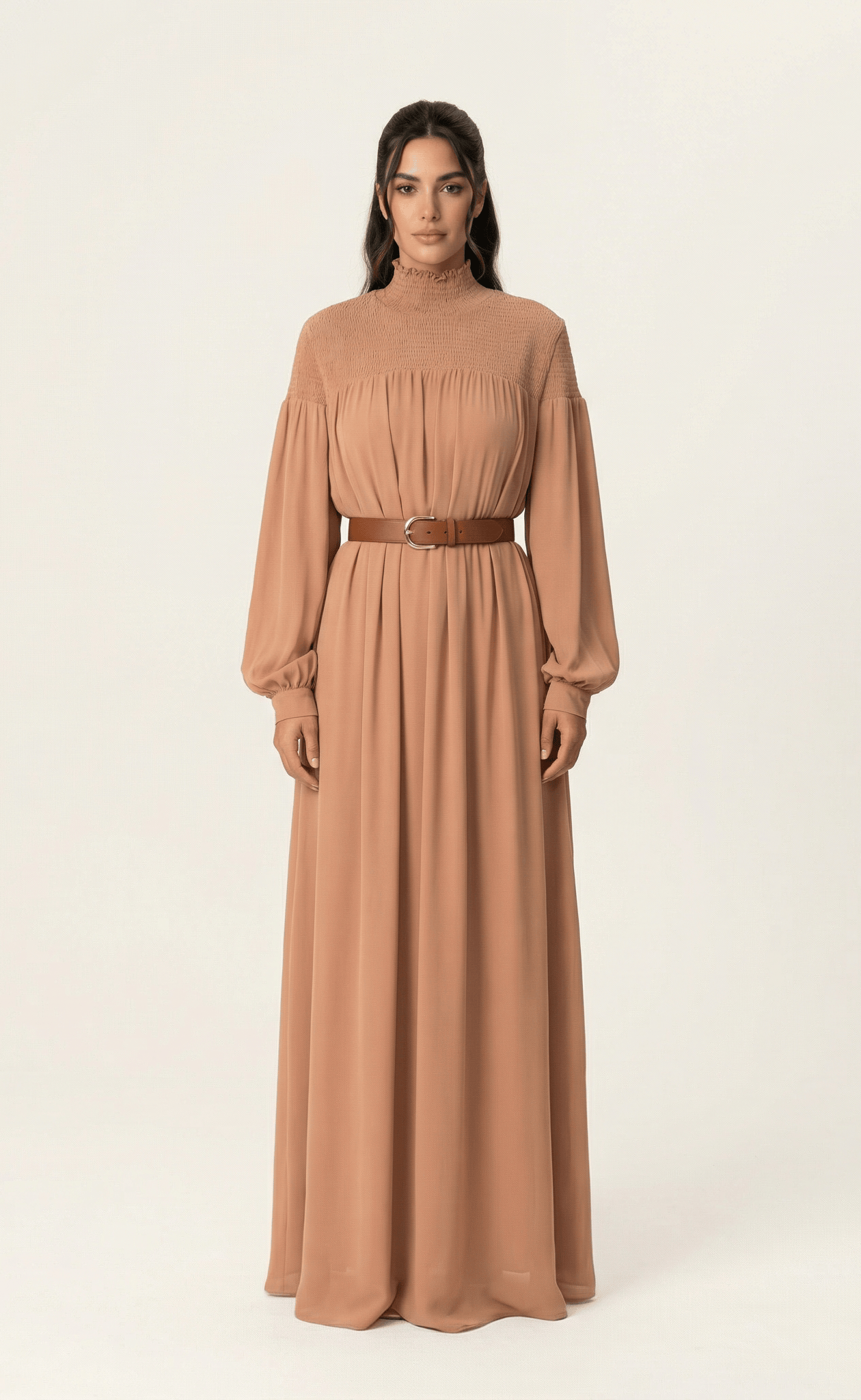 Mocha umbrella chiffon maxi dress Kabayare