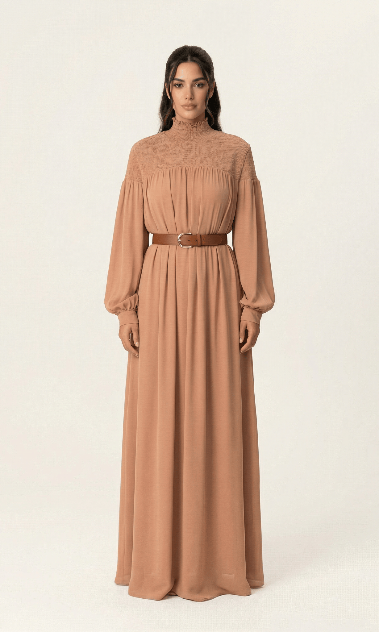 Mocha umbrella chiffon maxi dress Kabayare