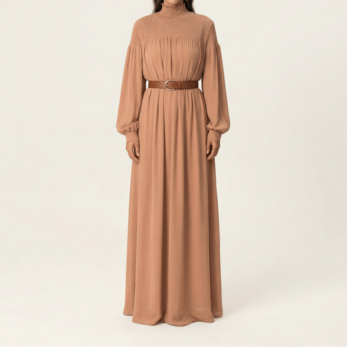 Mocha umbrella chiffon maxi dress Kabayare