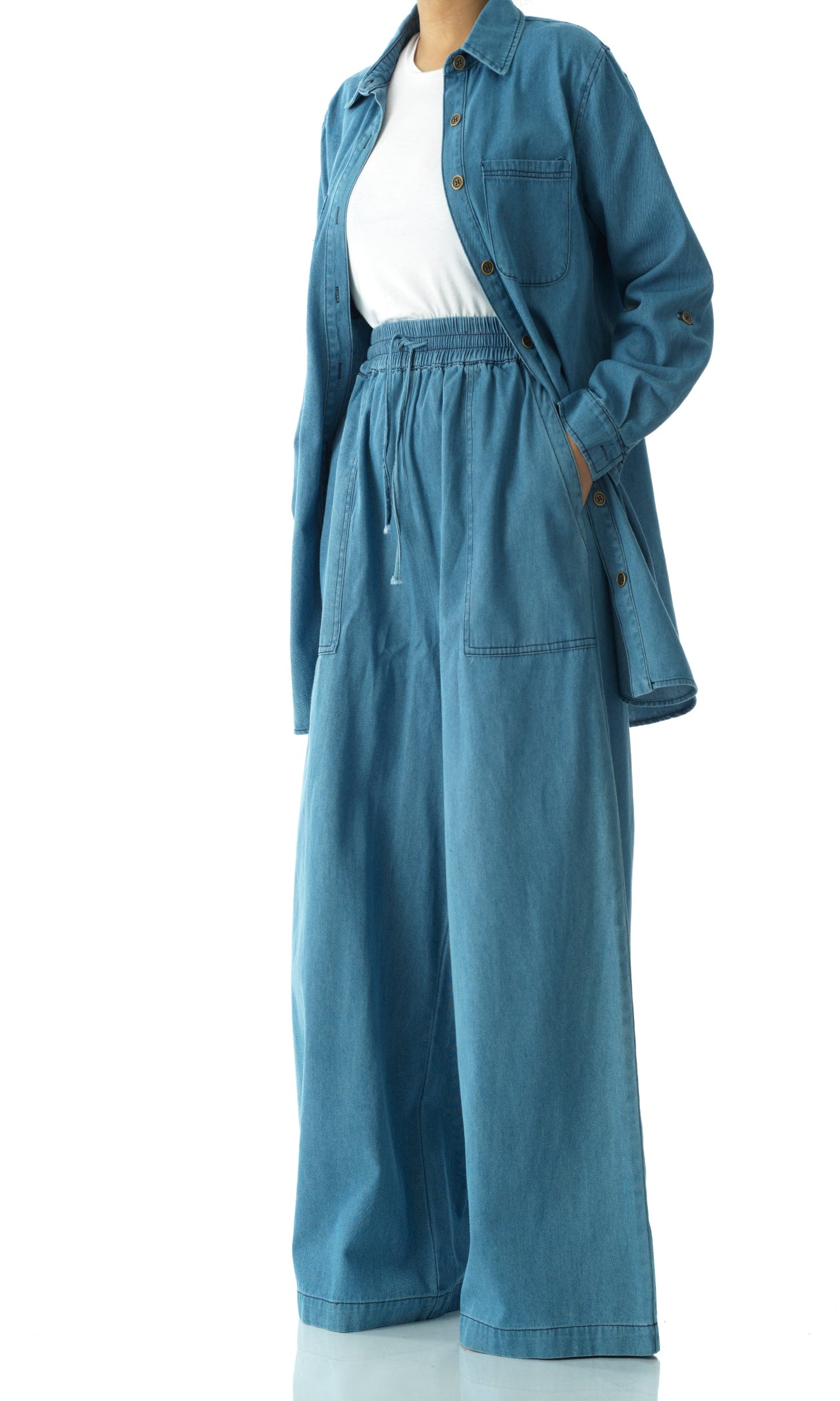 Modest denim palazzo pants. Kabayare