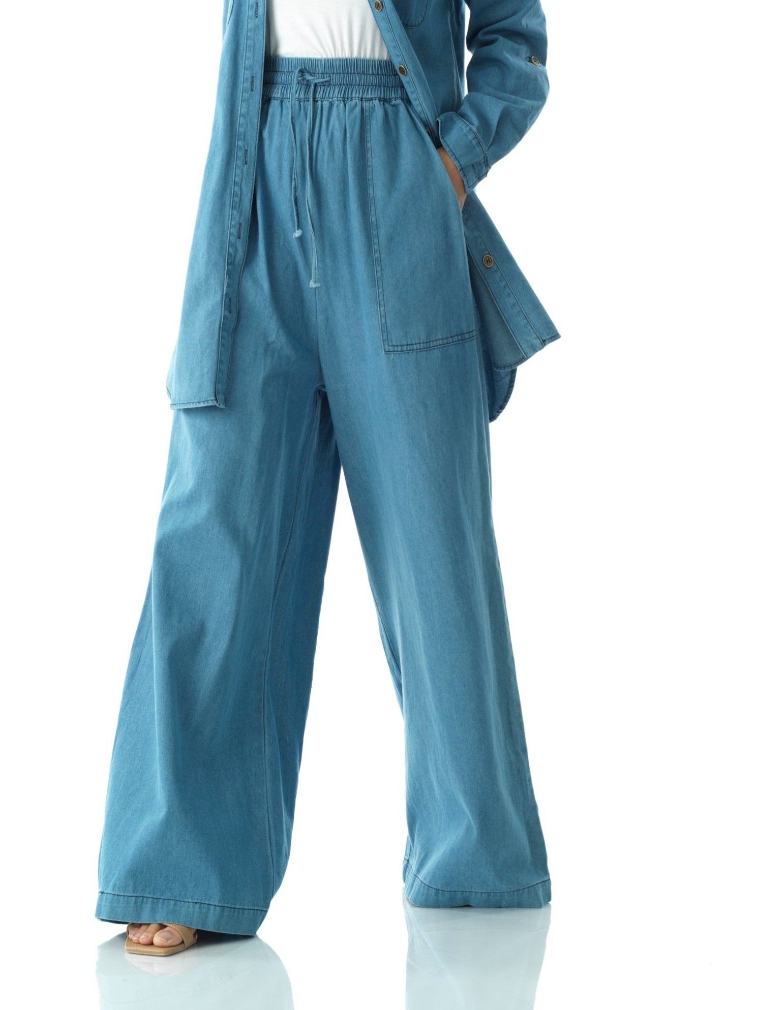 Modest denim palazzo pants. Kabayare