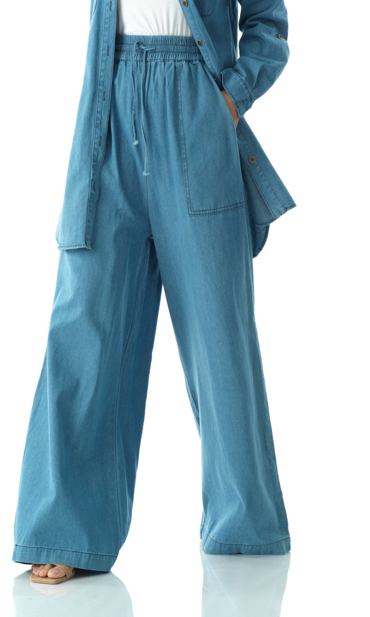 Modest denim palazzo pants. Kabayare