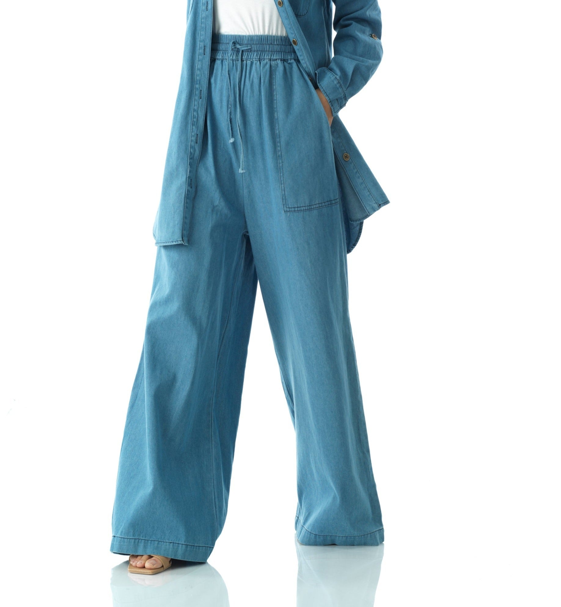 Modest denim palazzo pants. Kabayare