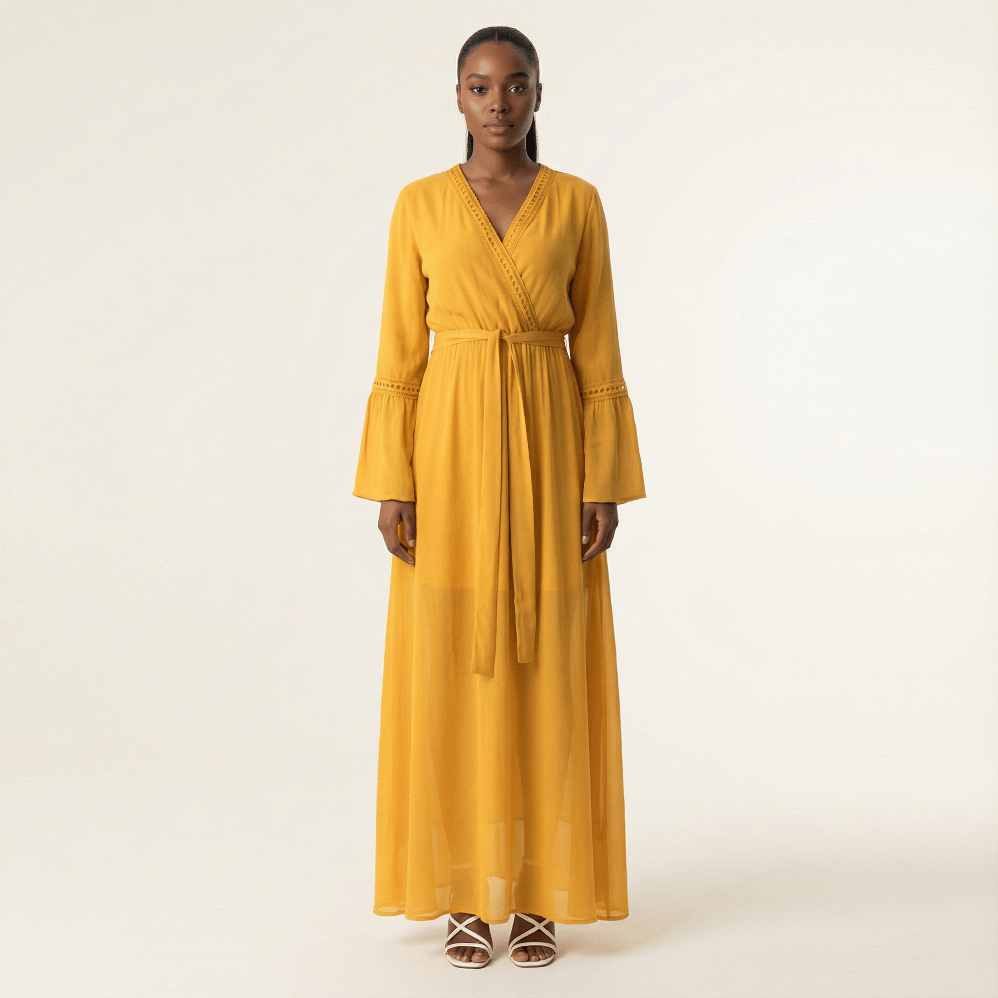 Modest dress Ayesha v-neck lace details Kabayare