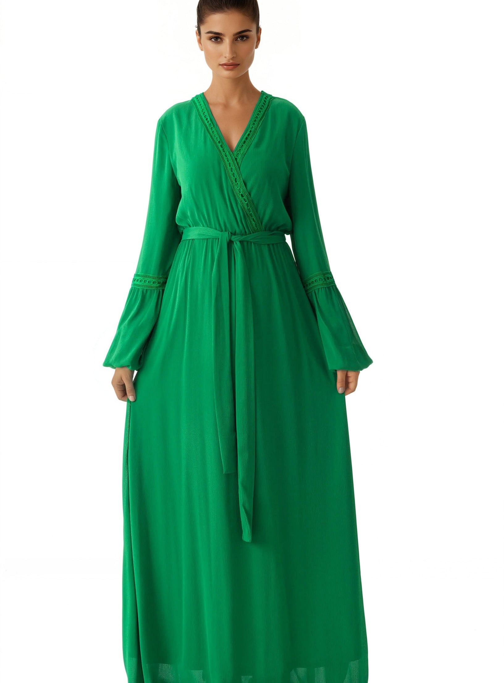 Modest dress Ayesha v-neck lace details Kabayare