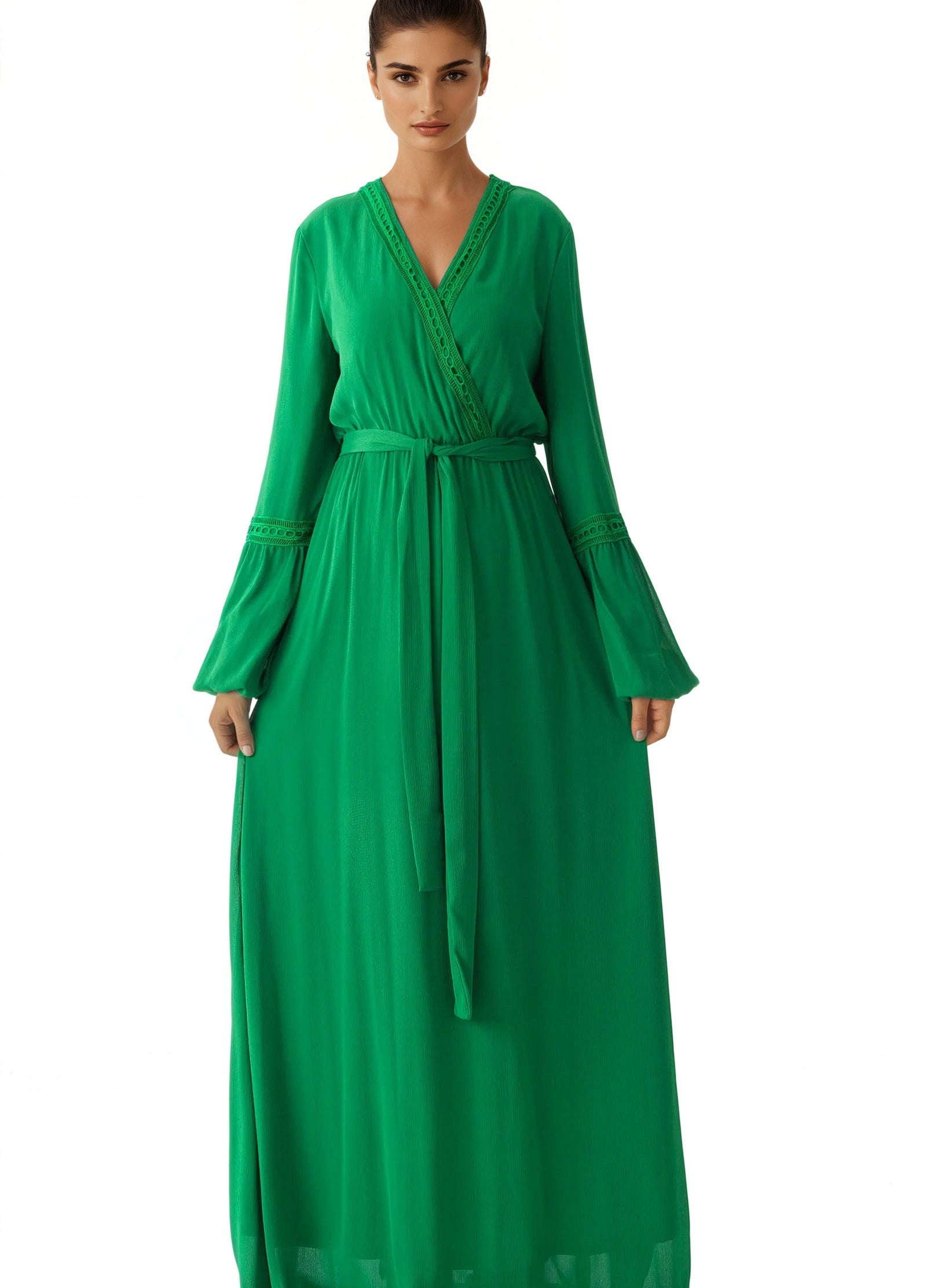 Modest dress Ayesha v-neck lace details Kabayare