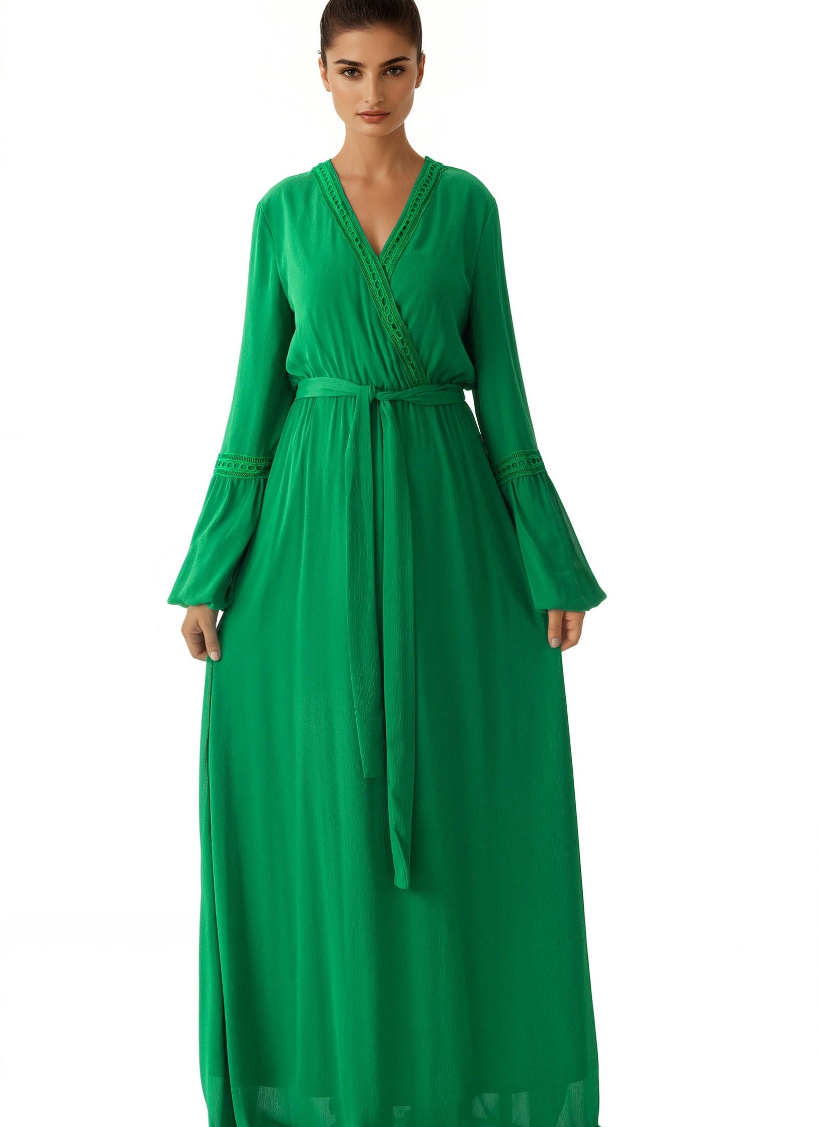 Modest dress Ayesha v-neck lace details Kabayare