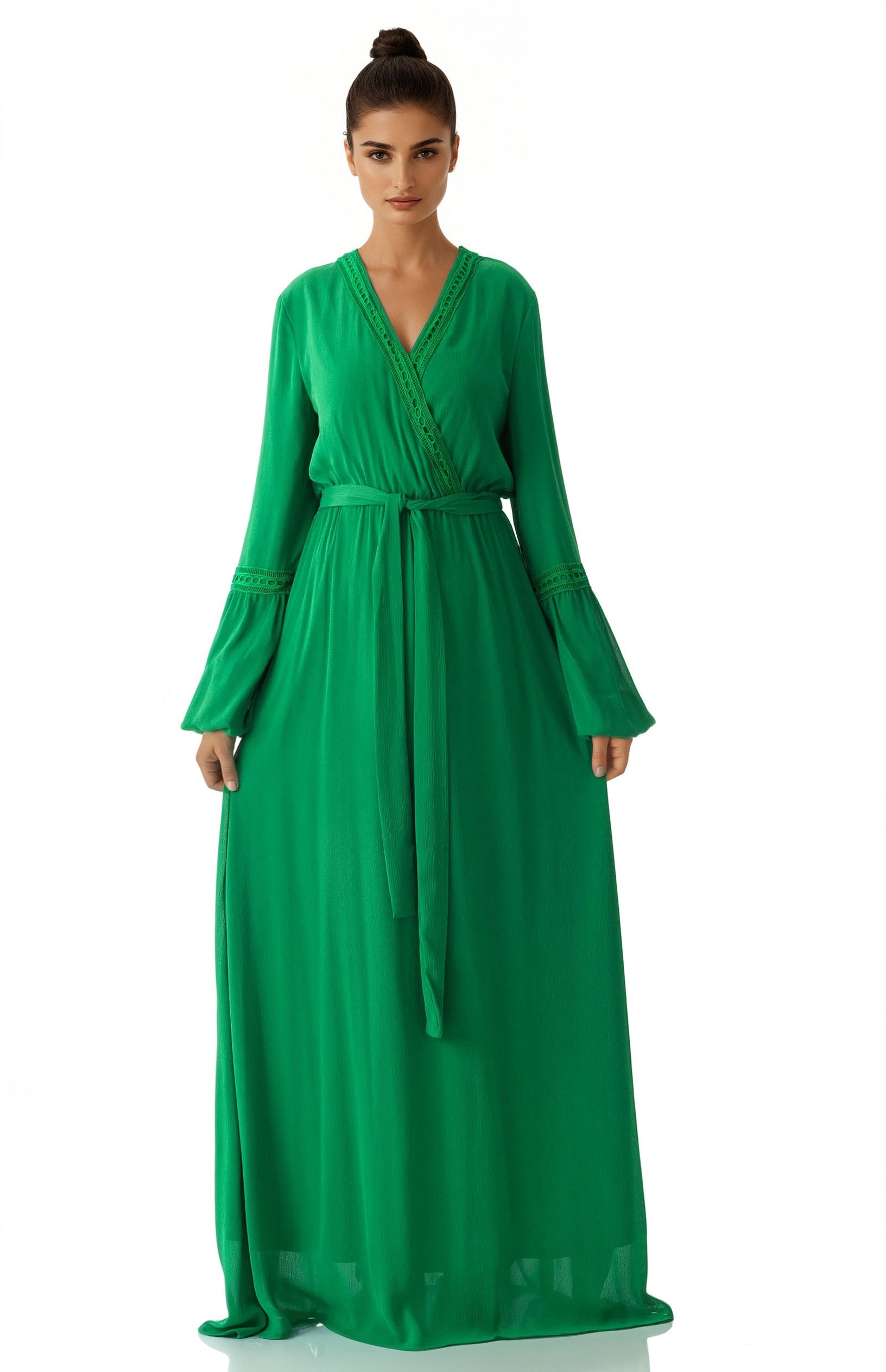 Modest dress Ayesha v-neck lace details Kabayare