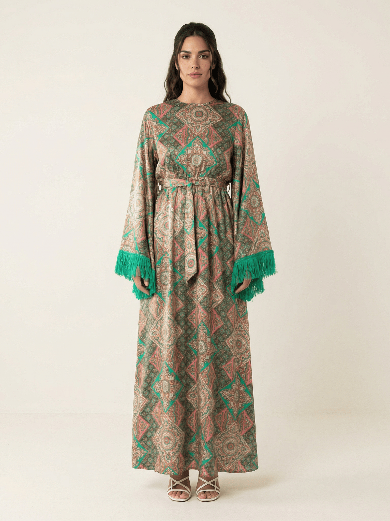 Moroccan print captivated in tassel modest maxi dress Kabayare