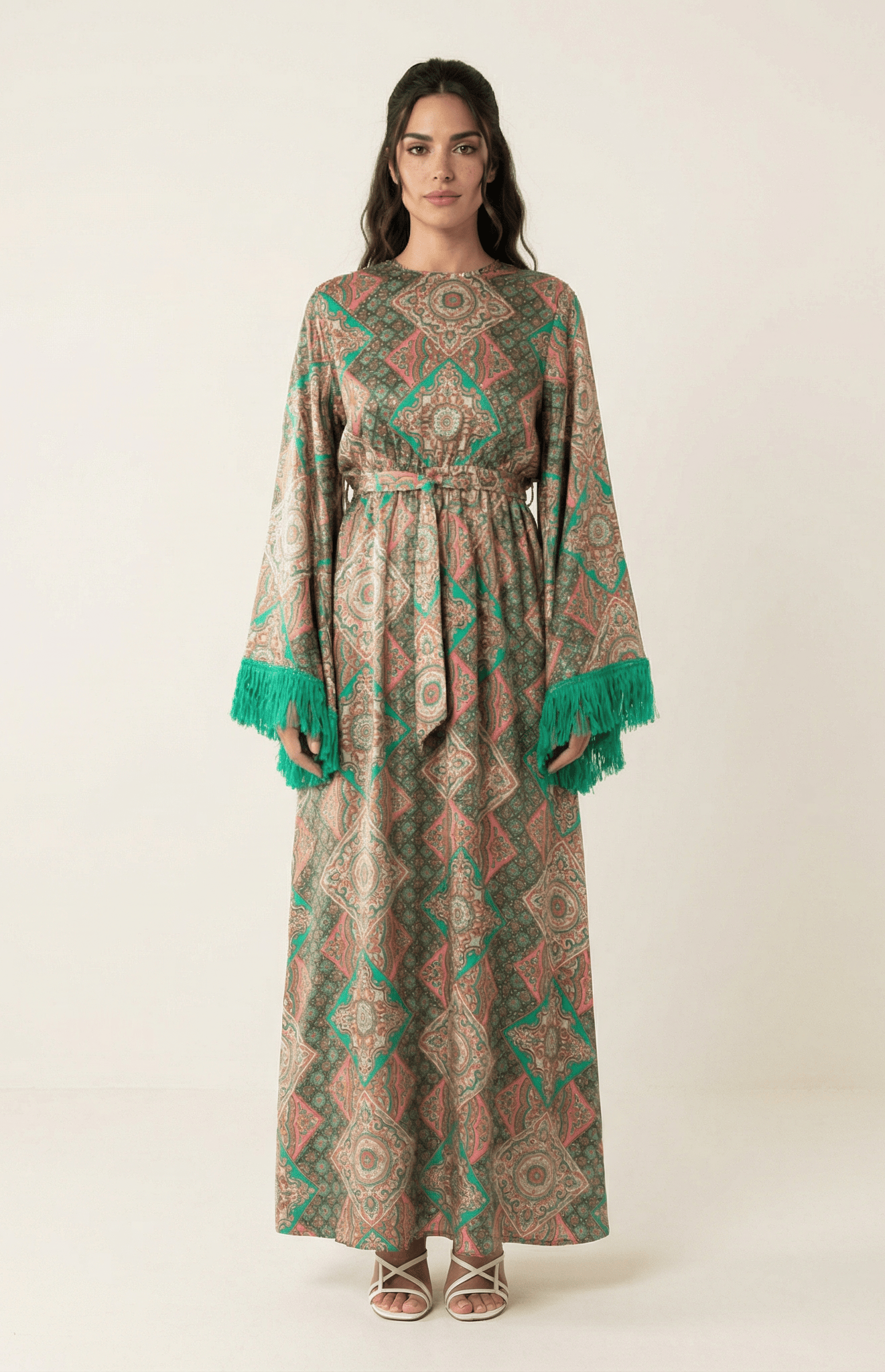 Moroccan print captivated in tassel modest maxi dress Kabayare