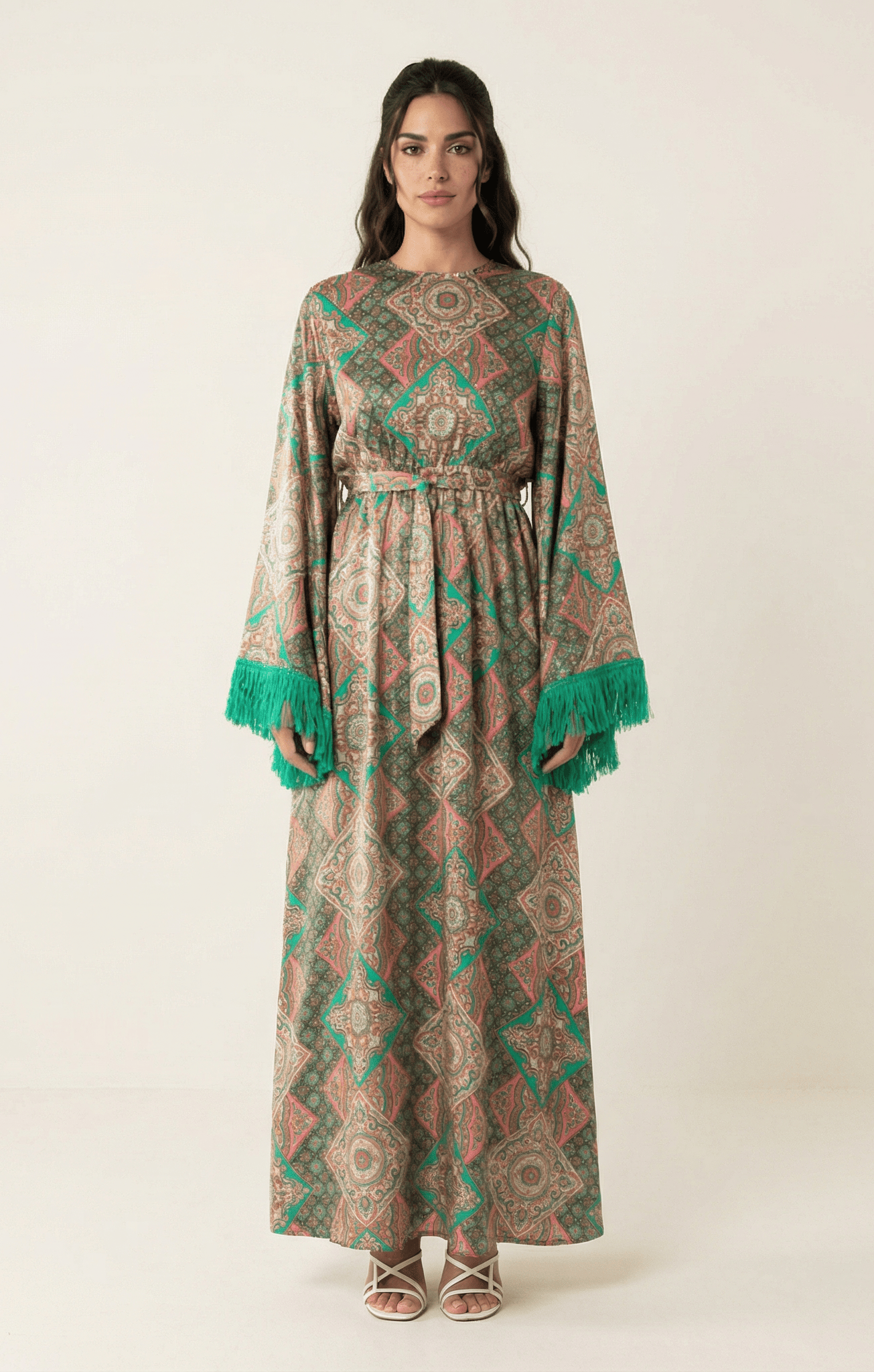 Moroccan print captivated in tassel modest maxi dress Kabayare
