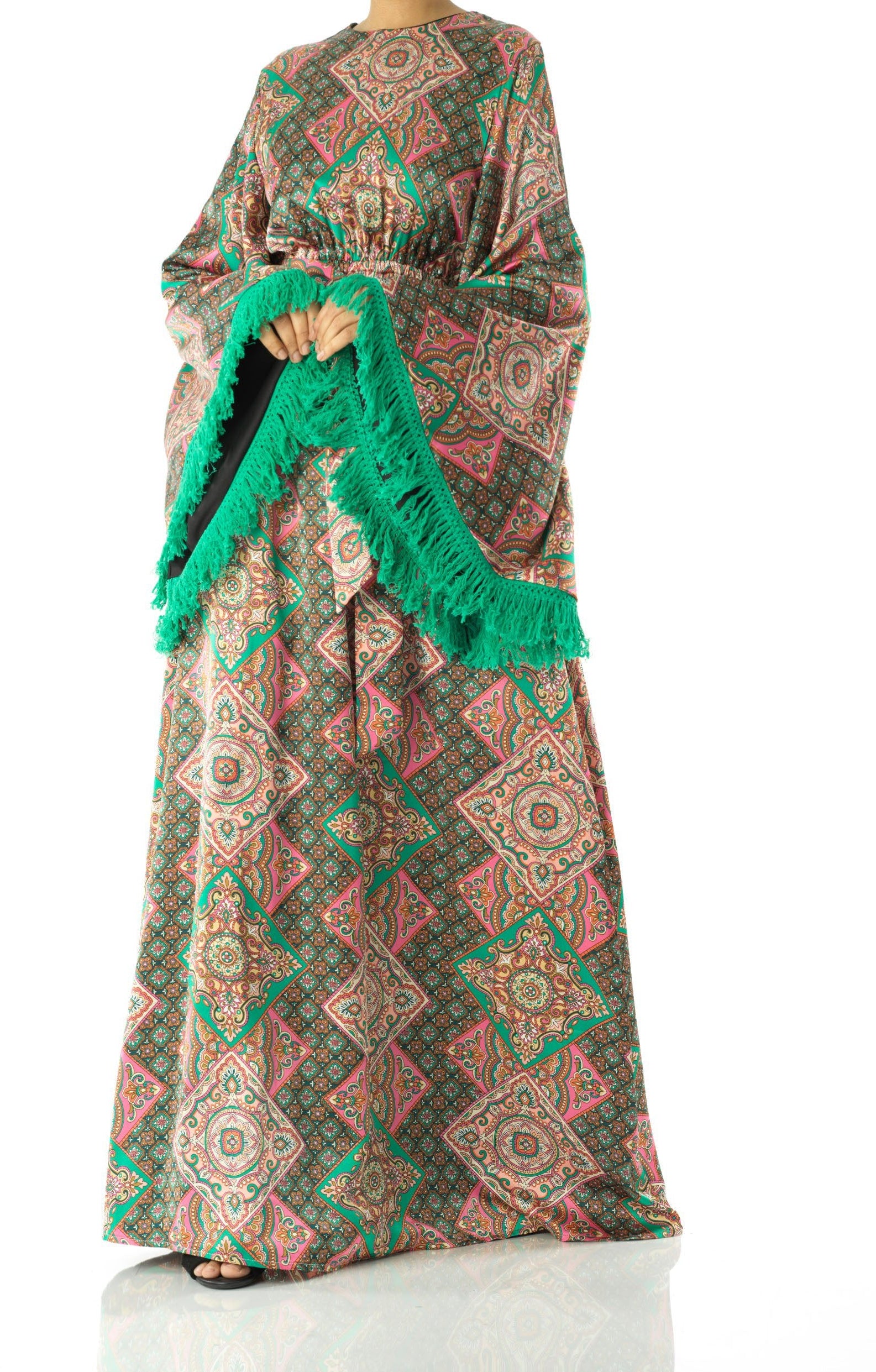 Moroccan print captivated in tassel modest maxi dress Kabayare