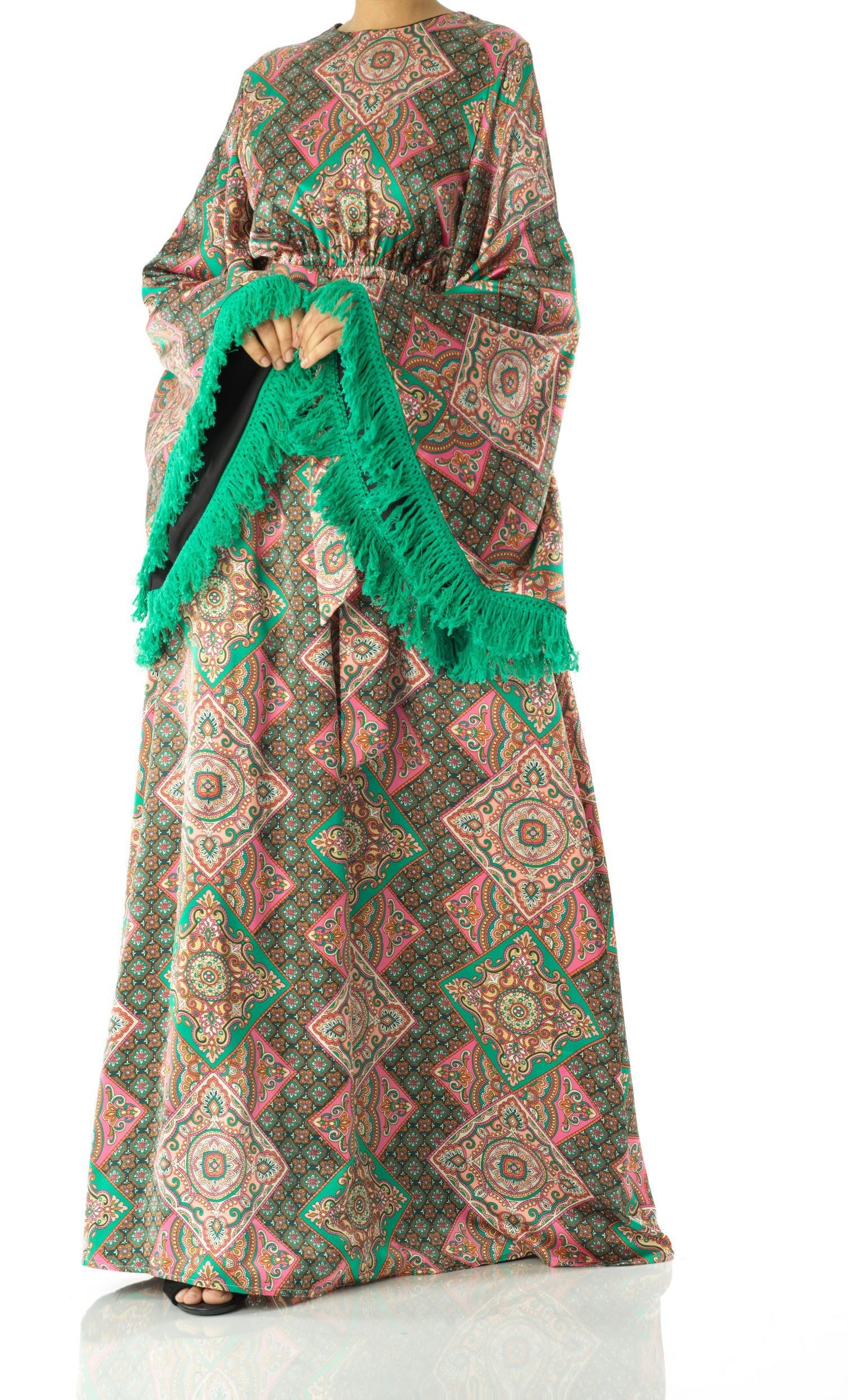 Moroccan print captivated in tassel modest maxi dress Kabayare