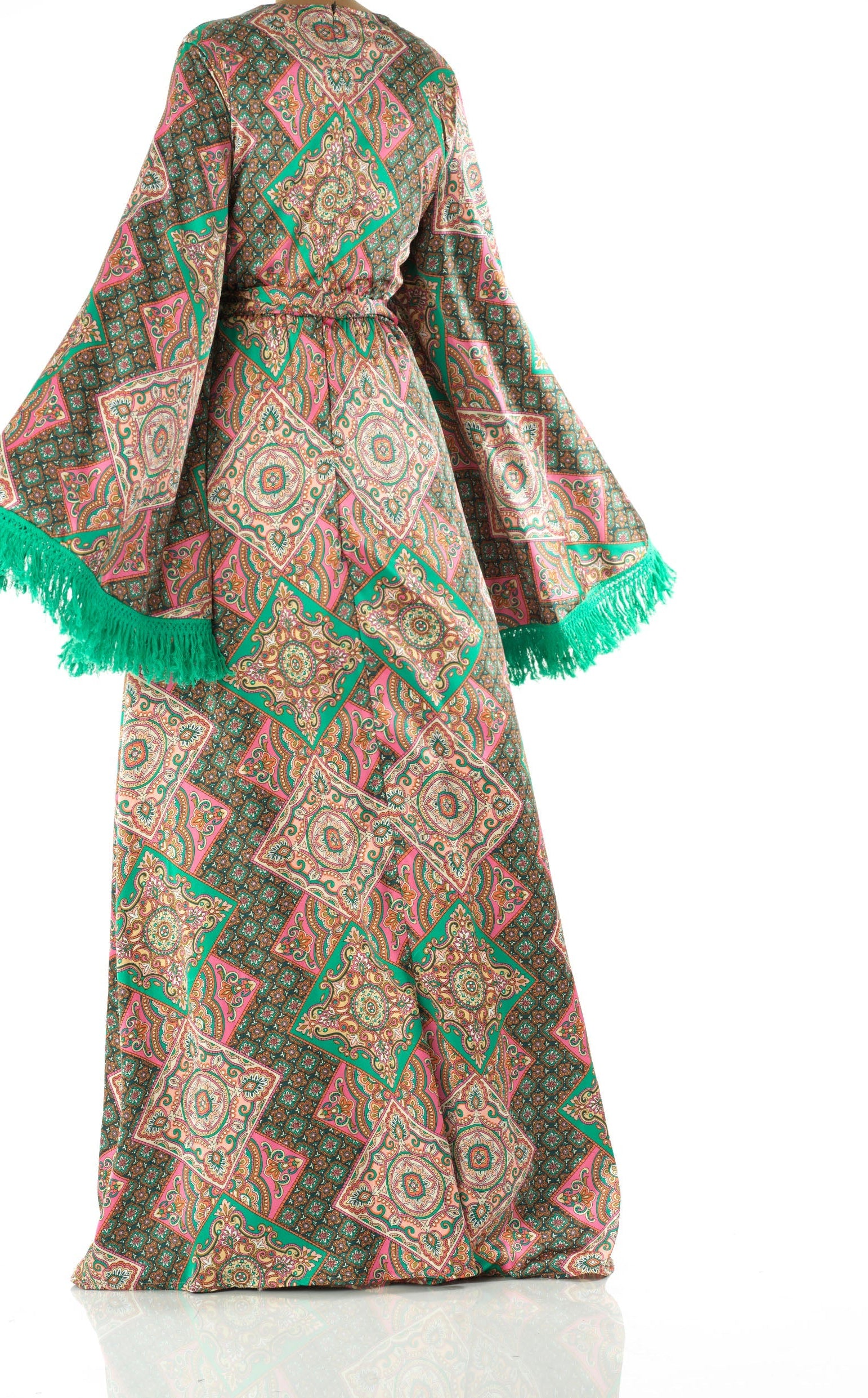 Moroccan print captivated in tassel modest maxi dress Kabayare