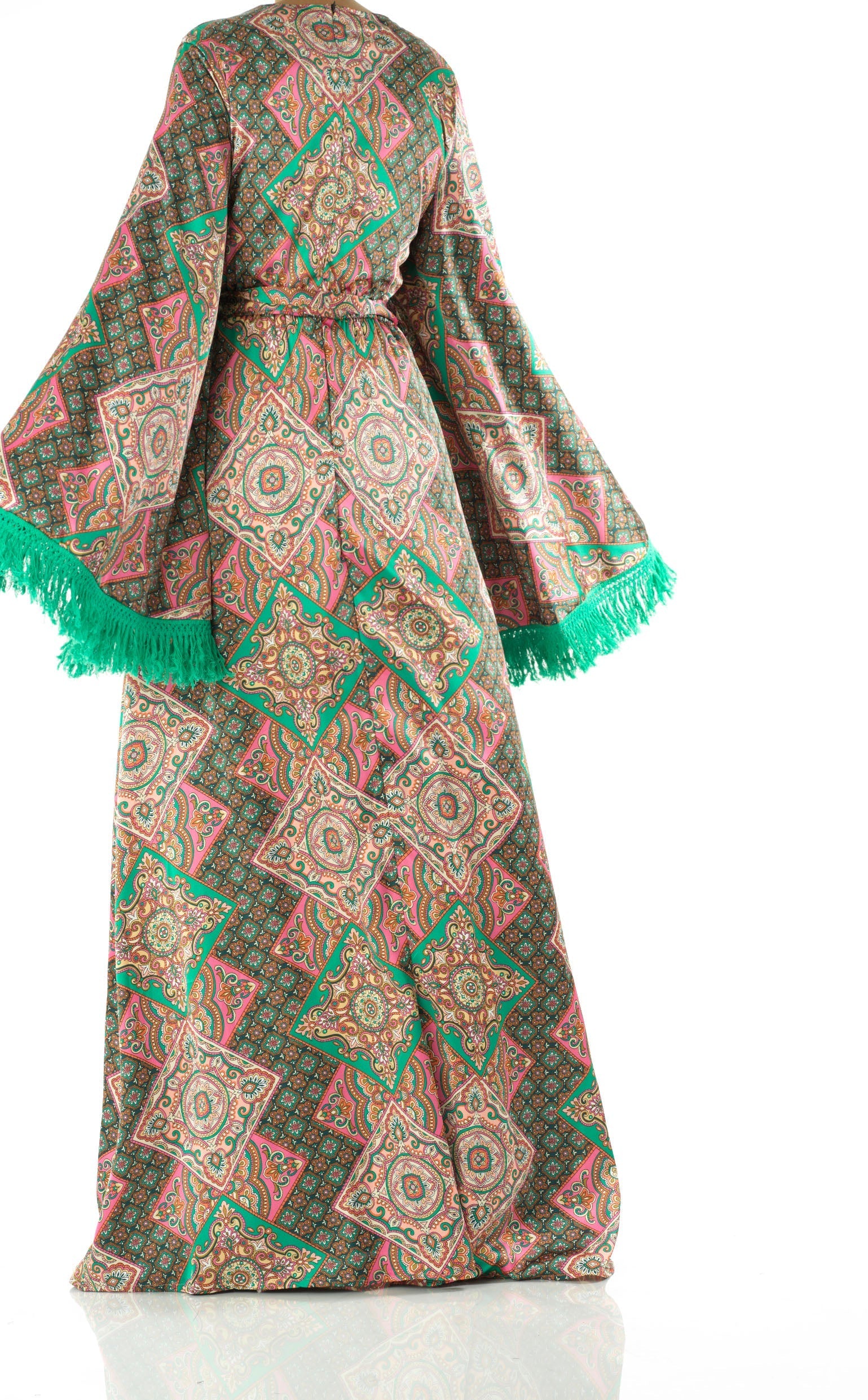 Moroccan print captivated in tassel modest maxi dress Kabayare