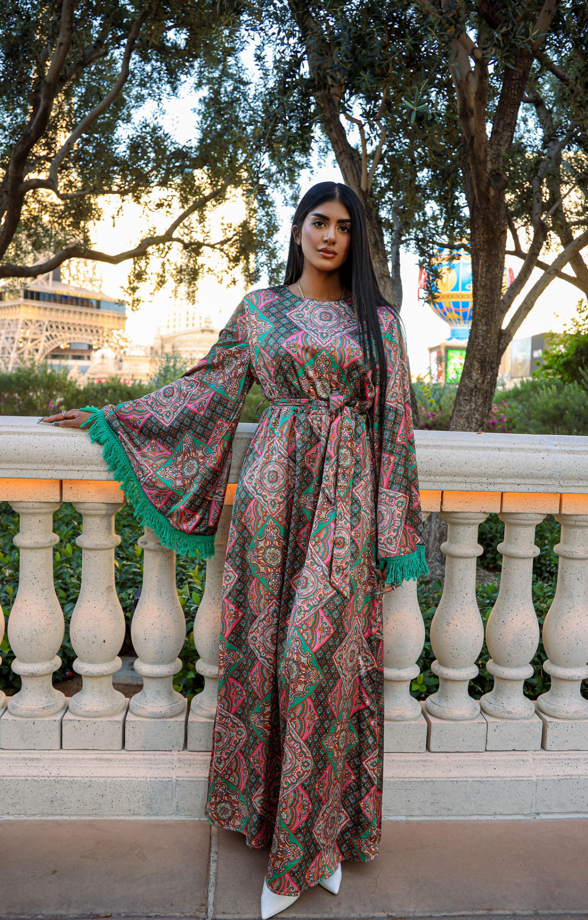 Moroccan print captivated in tassel modest maxi dress Kabayare